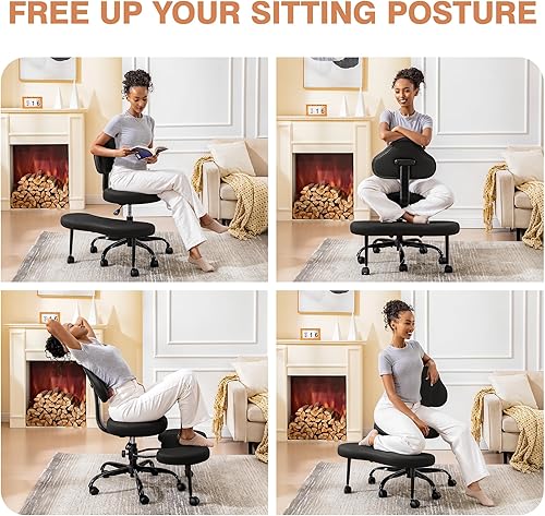 Miniatura 3 de Silla de oficina con patas cruzadas, silla de escritorio entrecruzada, asiento de yoga para meditación para TDAH con altura ajustable, soporte