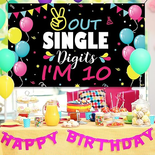 Miniatura 3 de Decoraciones de cumpleaños número 10 para niñas y niños, pancarta de fondo de feliz cumpleaños 10, doble dígito para fiesta de cumpleaños de 10