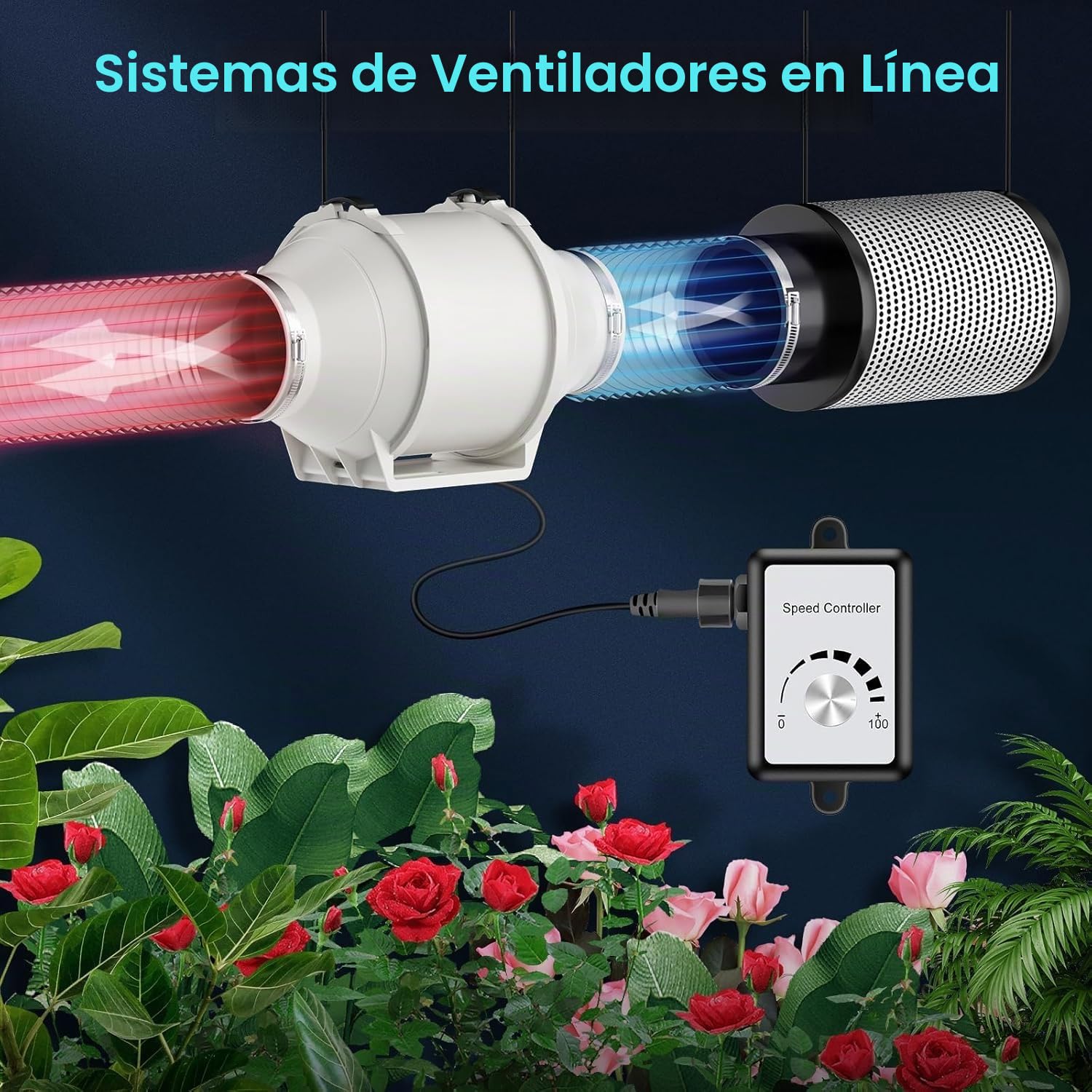 HG Power Ventilador de tubo regulable de 125 mm, con ventilador, regulador de velocidad, ahorro de energía, silencioso, para baño, cocina, baño, garaje, ventilador de aire