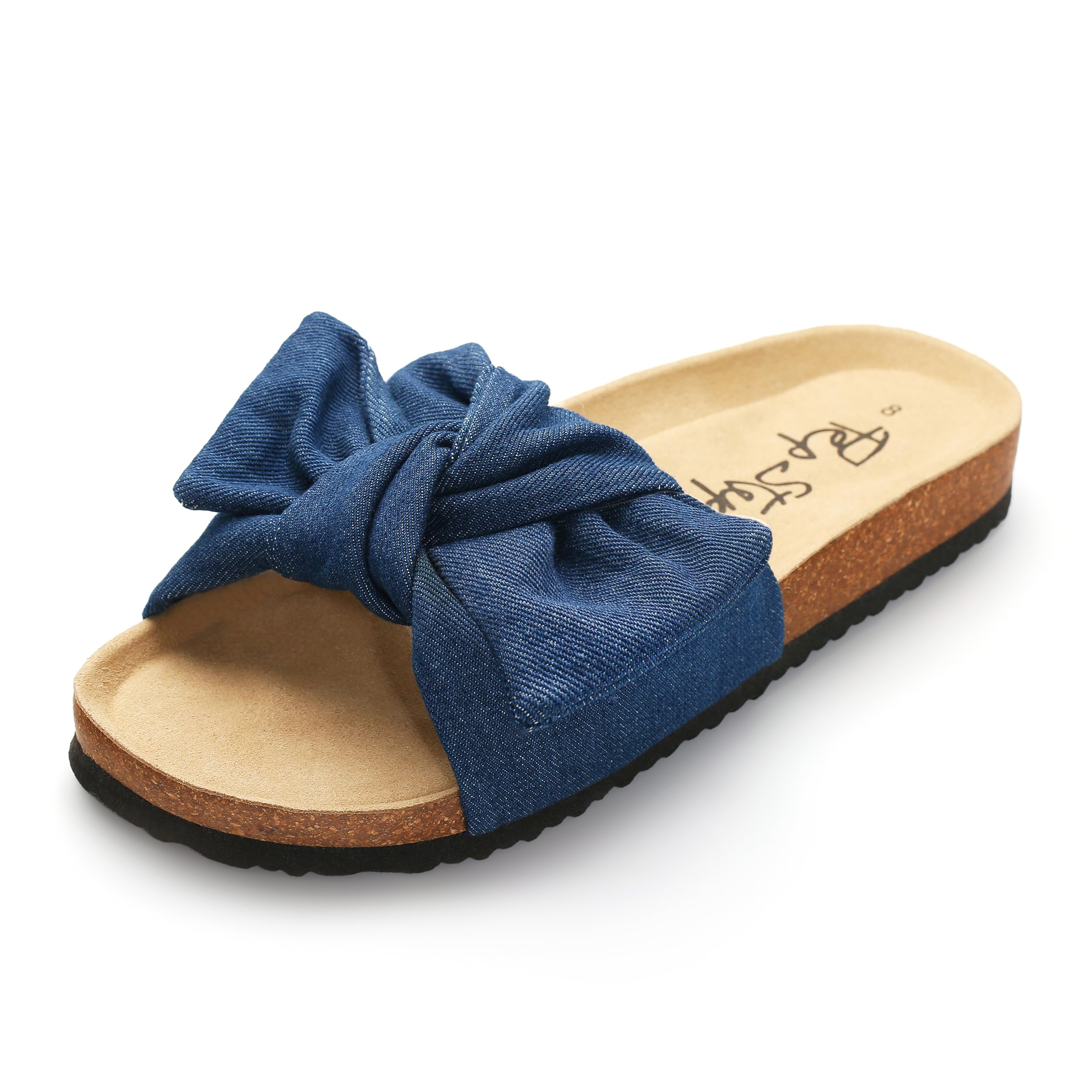 PepStep Slide Sandals for Women or Ladies Dressy Summer Casual, Cute Bow Tie Knot On Top Strap, Comfy Slip On Cork Foot Bed