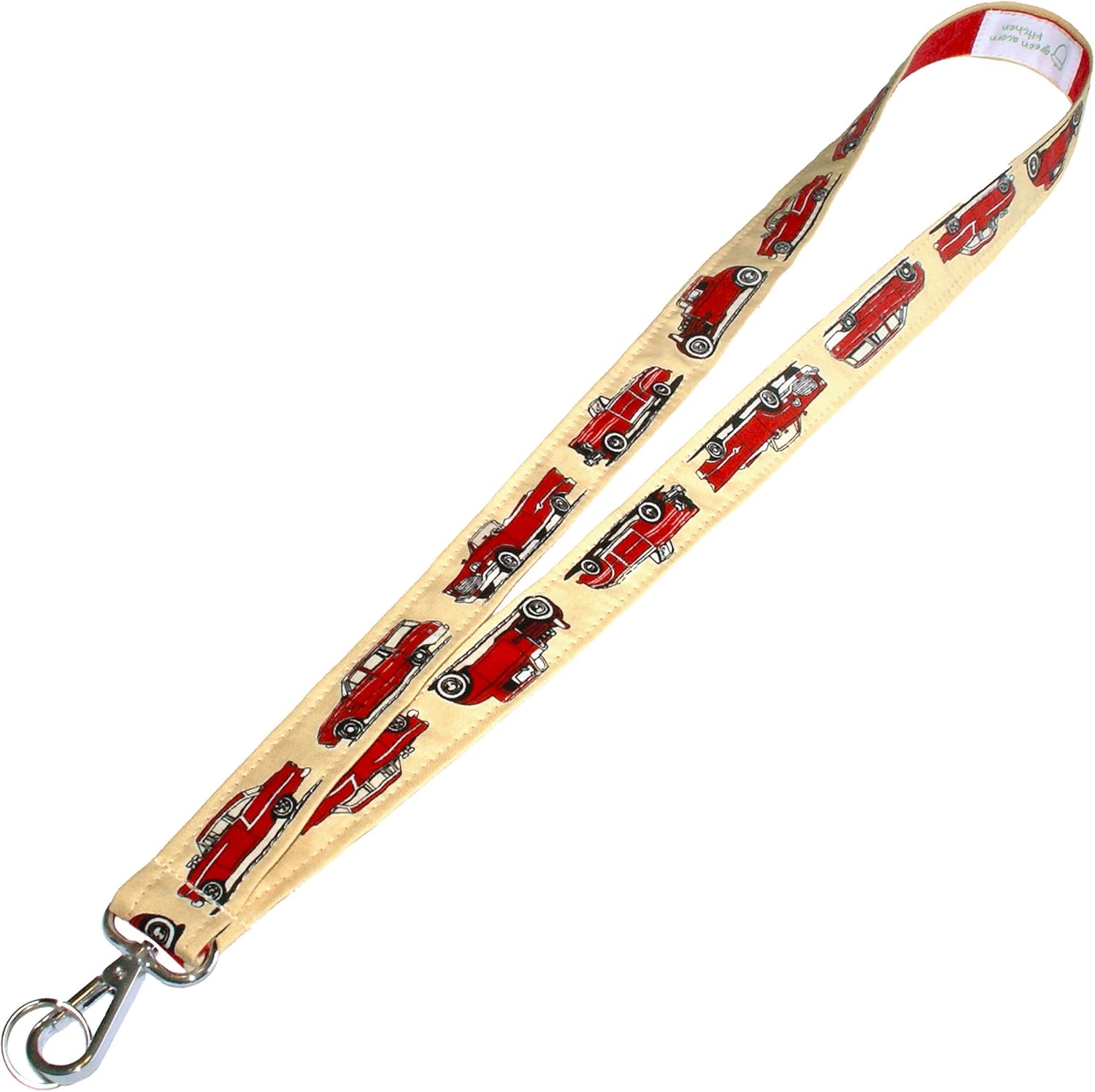 Retro Car Lanyard - Keychain Neck Strap - ID Badge Holder - Beige With Vintage Automobiles - 1x36 Inch With Swivel Clip - Handmade