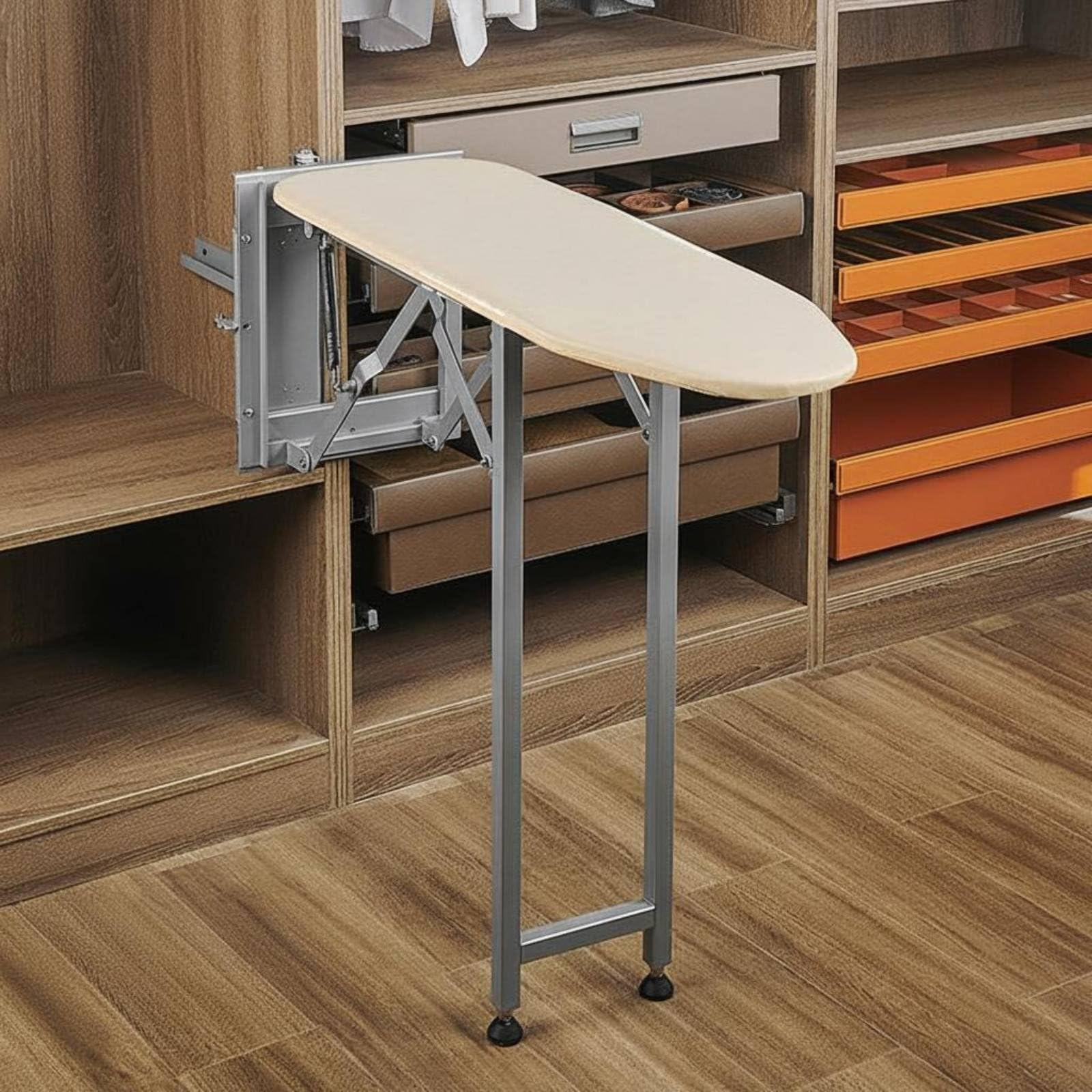Bügelbrett Wandmontage Klappbügelbrett Bügeltisch Wandklapptisch Bügelstation mit Stabilem Stahlrahmen Und Polsterauflage Platzsparend Und, Beige