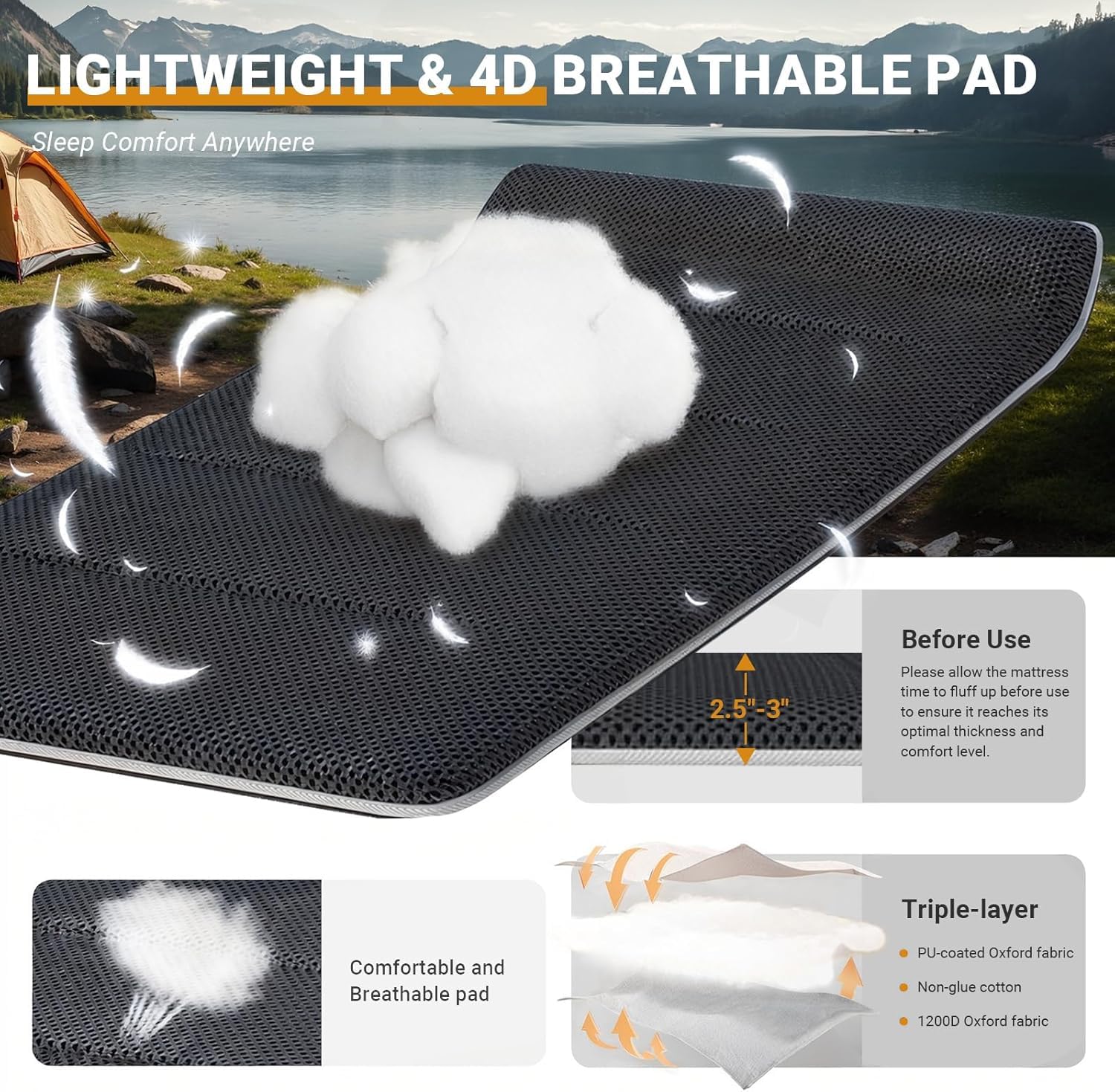 Lettino Da Campeggio Pieghevole OVERMONT - Brandina Portatile Con Cuscino - Foto 3