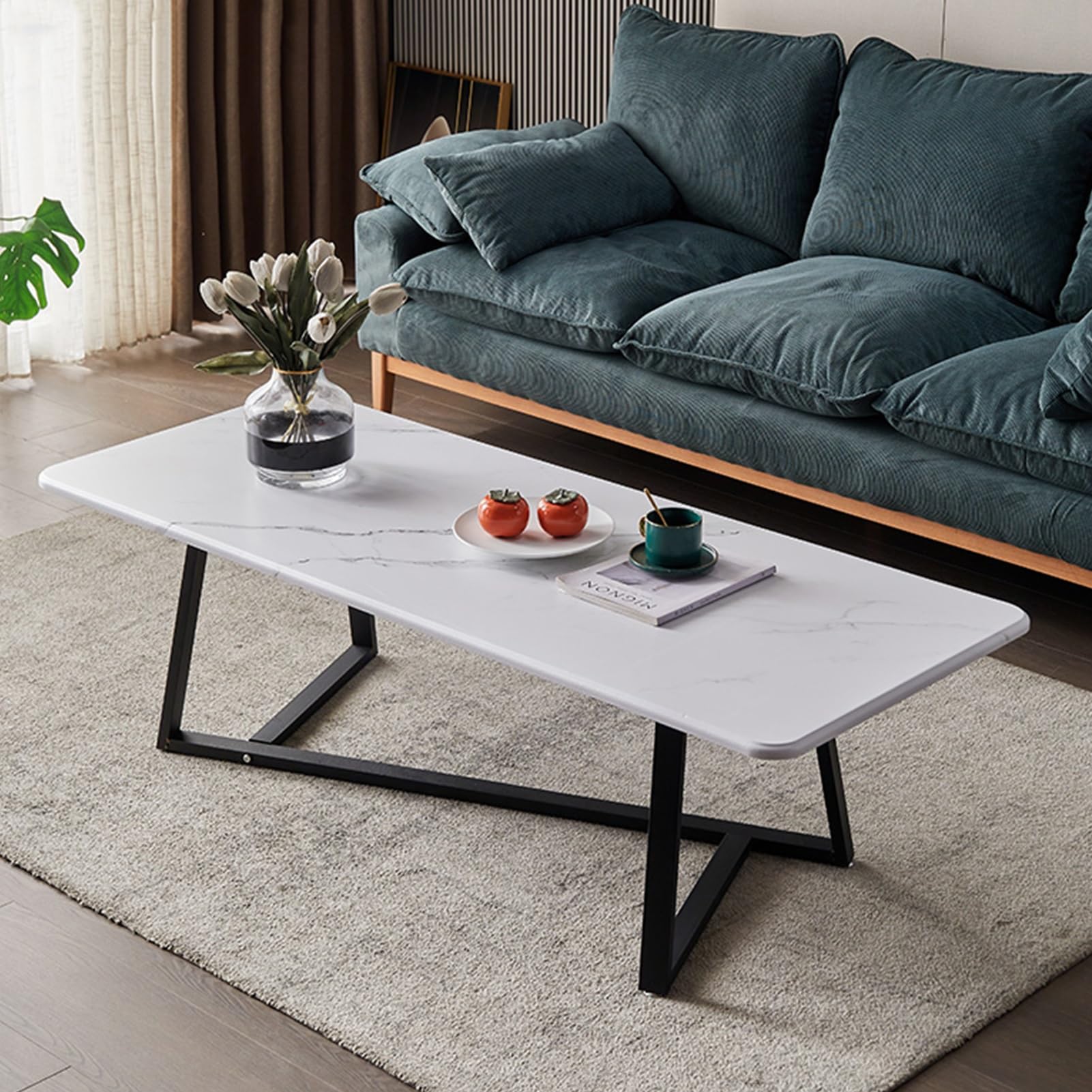 Table d'appoint industrielle YVYKFZD au plateau effet pierre blanche