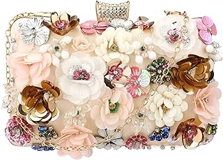 Women's Floral Evening Clutch Bag - Colorful Flower Handbag with Metal R...
