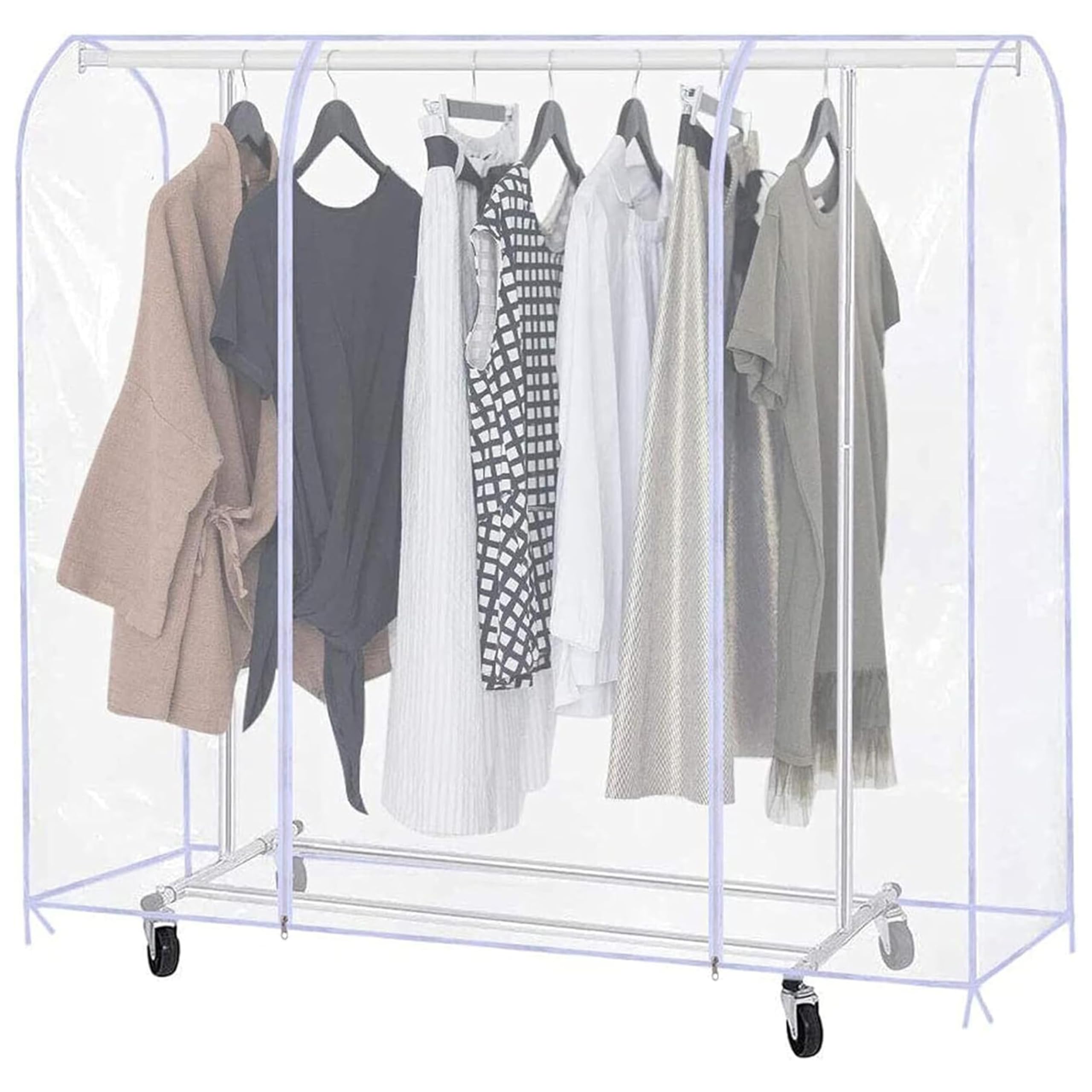 Vivo Technologies Transparent 6Ft Clothes Garment Rail Strong Zipped Cover Clear Protective Zip Over Cover For Garment Hanging Coat Racks
