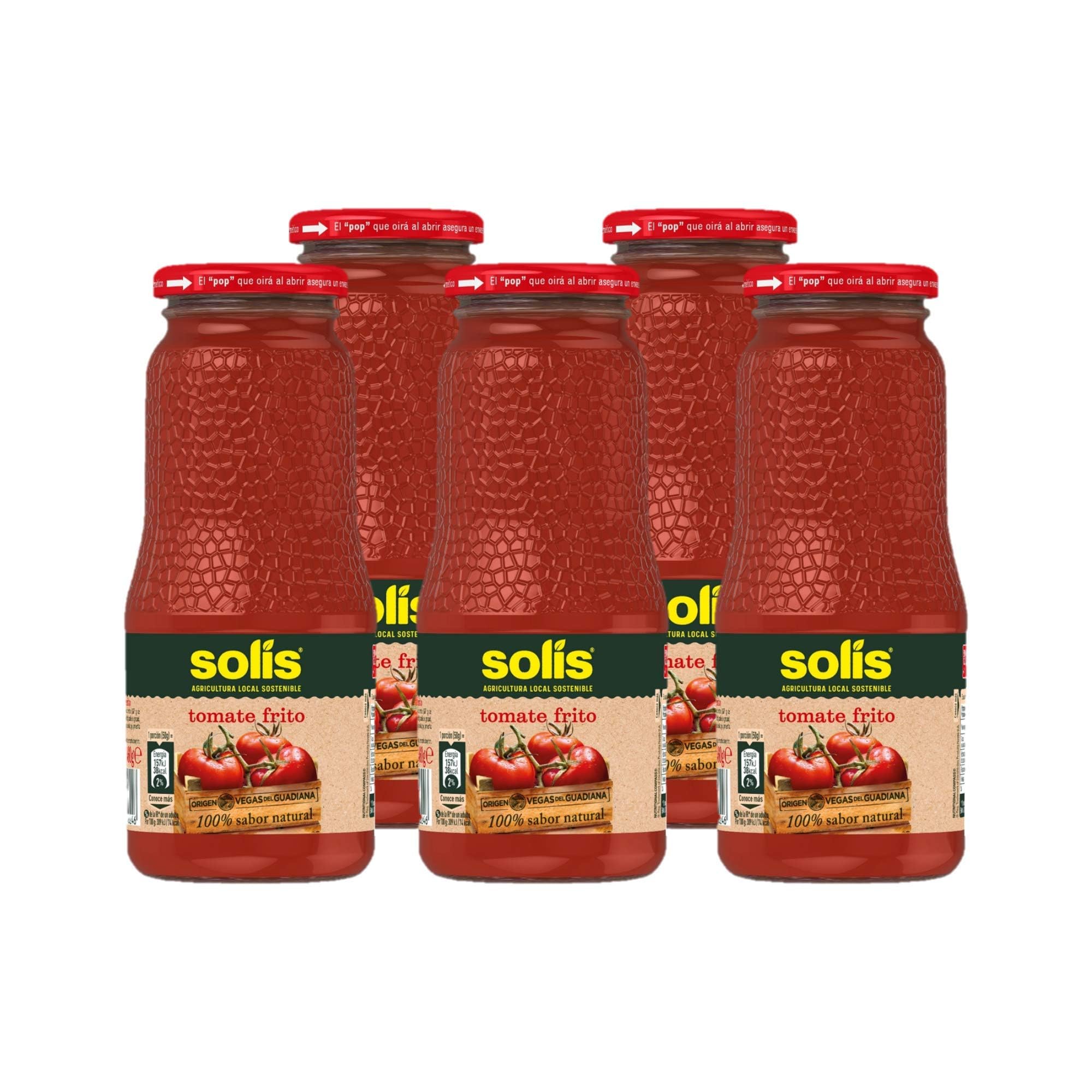 SOLIS Tomate Frito Frasco Cristal - Tomate sin gluten - 360 g - Pack de 5