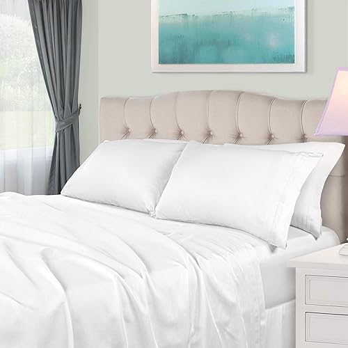 SUPERIOR Juego de sábanas de algodón egipcio de 650 hilos, tamaño California King, blanco, 4
