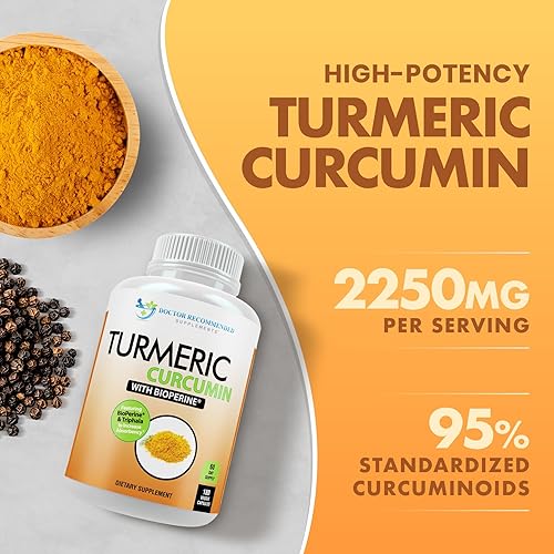 Miniatura 3 de Turmeric Curcumin - Cápsulas de suplemento de cúrcuma 2250mgd, 95% curcuminoides con extracto de pimienta negra (bioperina), apta para veganos,