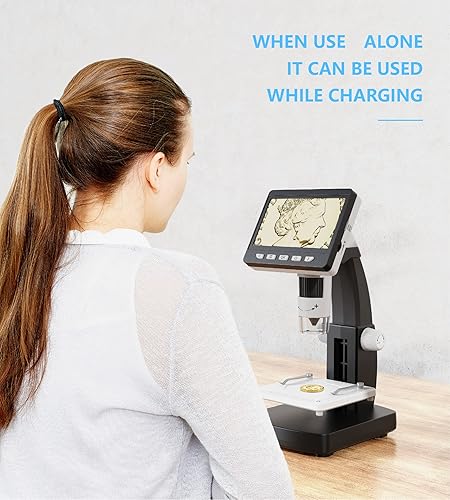 Miniatura 4 de Microscopio LCD Pantalla IPS de 4.3 pulgadas, cámara digital de inspección de microscopio de soporte 1080P, 8 luces LED, aumento de 50x-1000x,