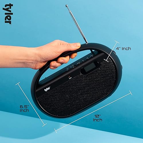 Miniatura 5 de Tyler Altavoz de radio portátil AM/FM, funciona con batería de CA o inalámbrica, banda completa ligera de mano AM FM, pantalla de hora digital,