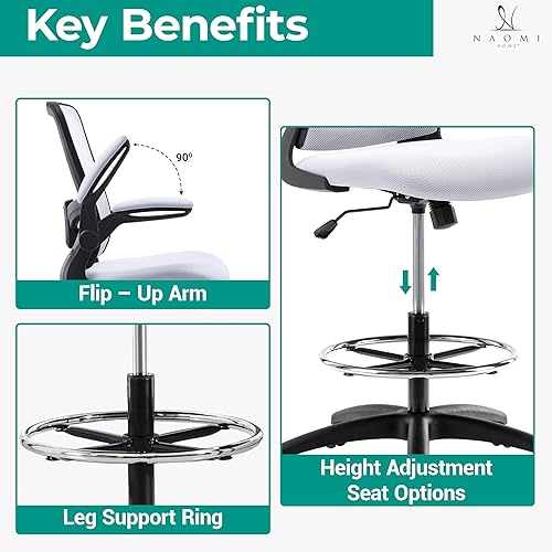 Miniatura 7 de Naomi Home Serena Silla ergonómica de malla de redacción, ajustable, malla transpirable, soporte lumbar, ergonómica y ajustable en altura ajustable,