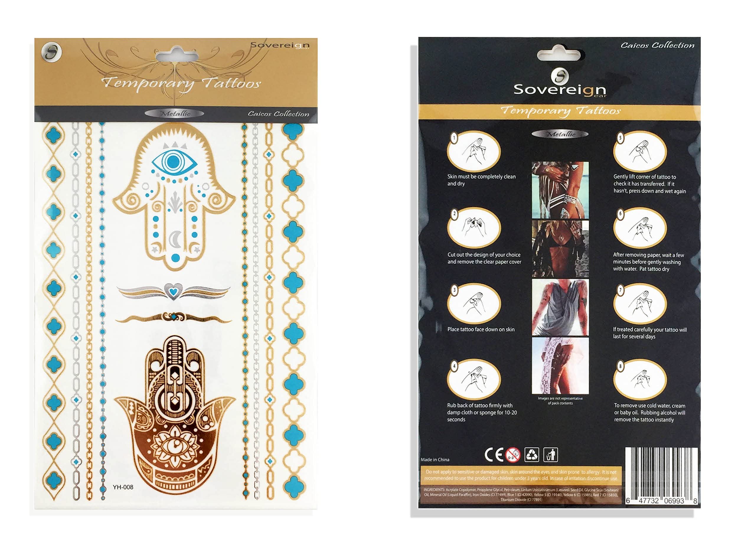 Metallic Temporary Tattoos for Women Teens Girls 8 Sheets Gold Silver