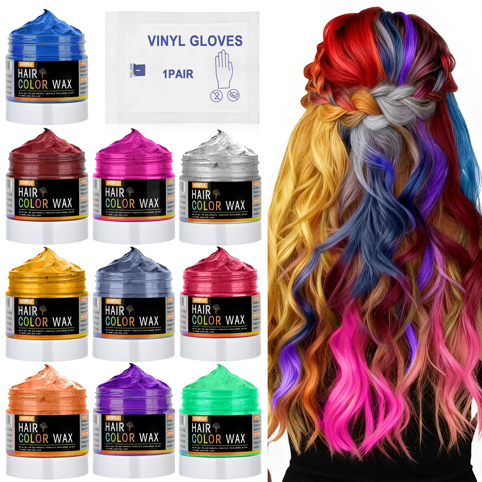 Photo 1 of 10Pcs Temporary Hair Color Wax for Christmas Party, Daily Party Cosplay Stocking Stuffers DIY Washable Hair Chalk Natural Instant Hair Color for Women Temporary Hair Dye for Kids Teens Women Men 40g
