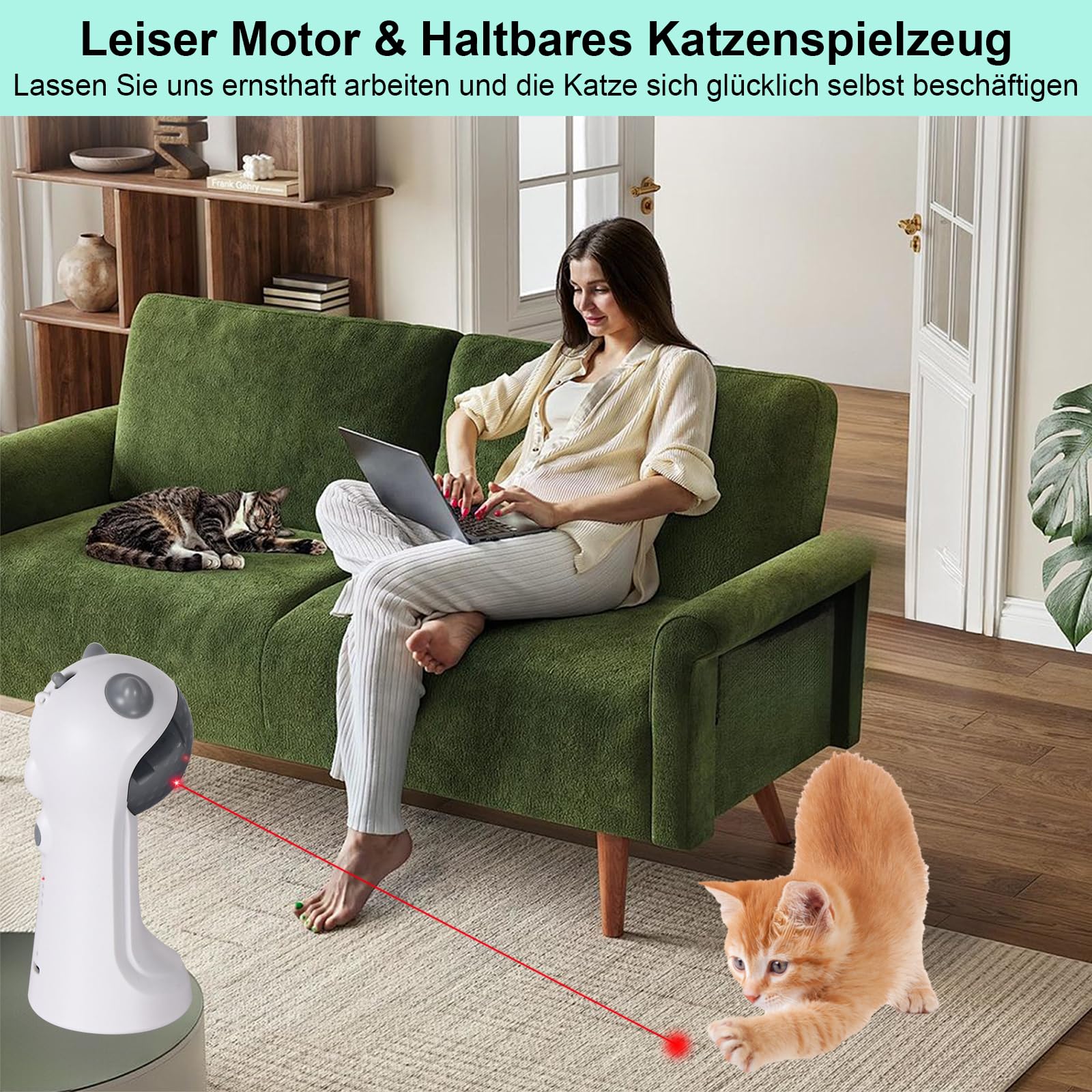 TBTeek Katzenspielzeug Selbstbeschäftigung, automatisch, bewegungsaktiviert | 5 lustige Muster, 4 Geschwindigkeitsmodi,verstellbare Lichtwinkel, zufällige rotierende Trajektorie, aufladbar