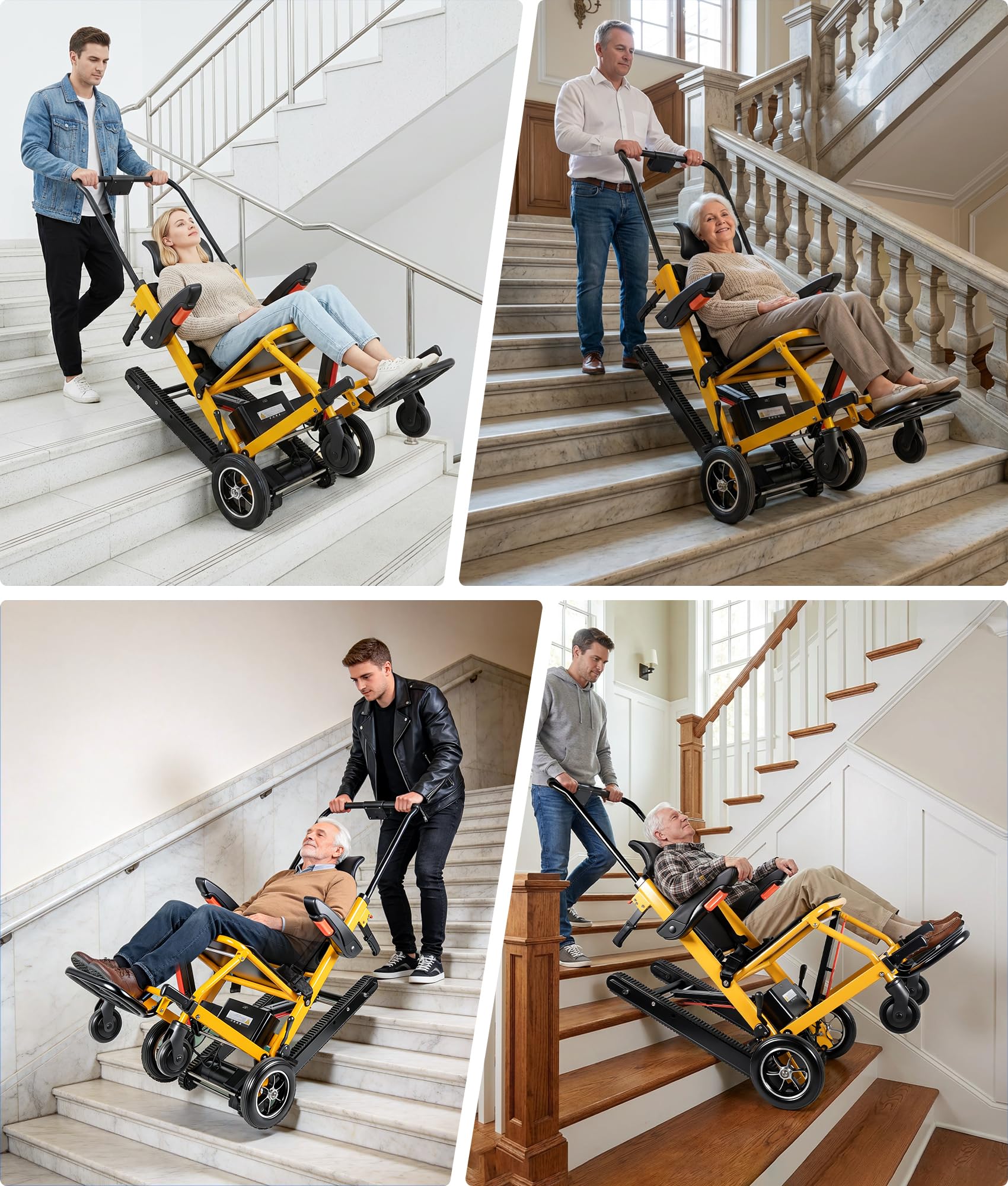 Elektrischer Treppensteiger Rollstuhl Faltbar mit Gummikette, 240KG Elektrischer Treppenlift Stuhl, 3 Speed Rollstuhl Faltbar Treppen Mobilitätshilfe mit LED Licht, Medizinische Rettungstrage für Se