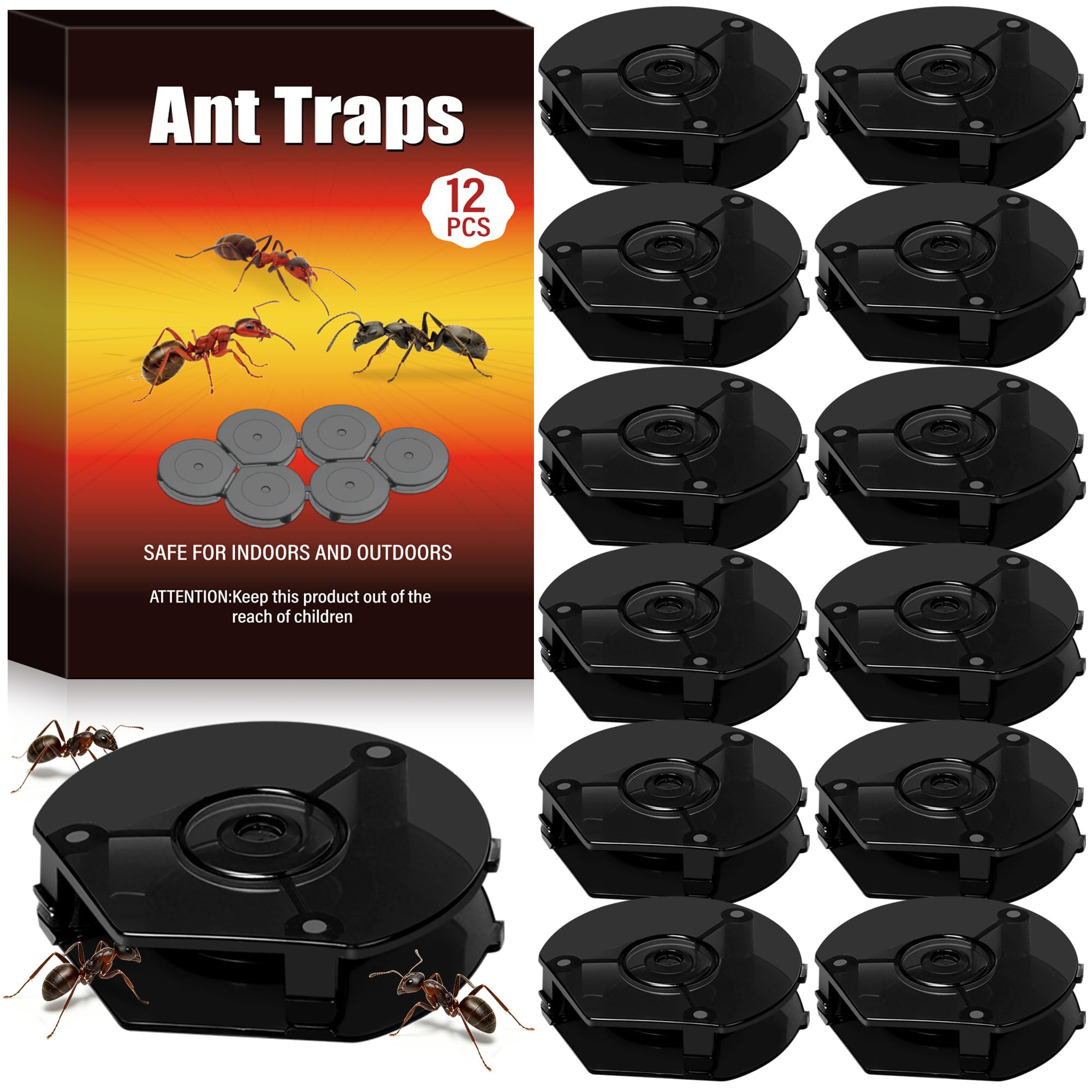 12 Pack Ant Traps - Ready-to-Use Indoor and Outdoor Ant Bait Stations for Home, Kitchen, Garden, Patio and Entryways