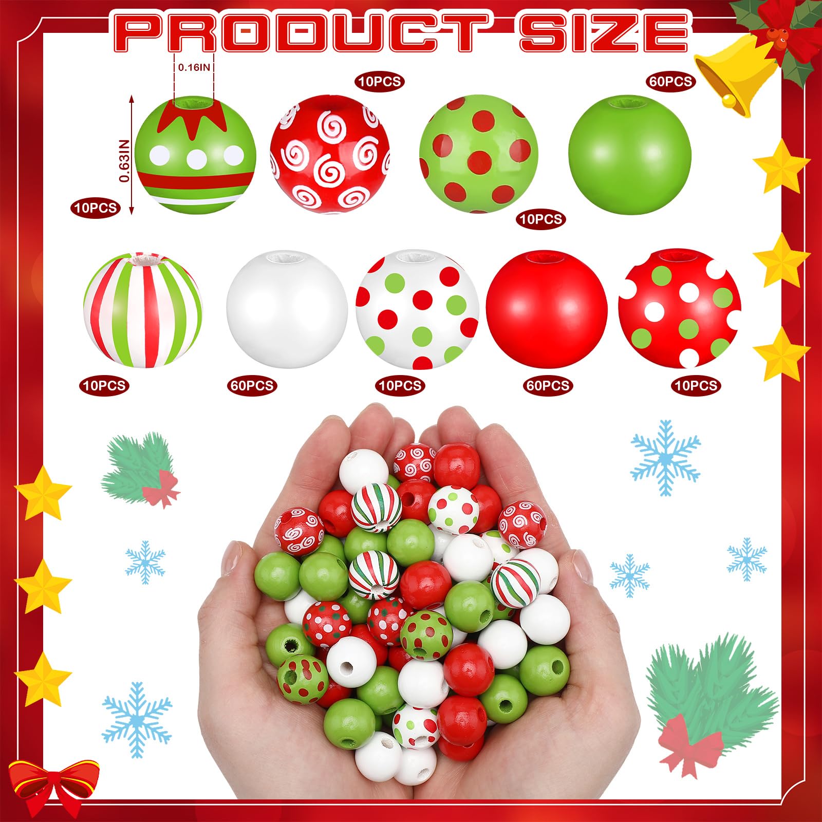 480 Cuentas De Madera Rojas Para Manualidades - 4 Formas, Agujeros Grandes, Ideales Para Navidad, Macramé Y Joyería