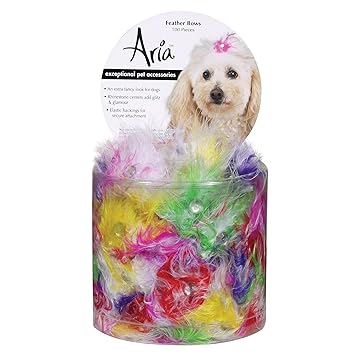 Aria Feather Bows for Dogs, 100-Piece Canisters