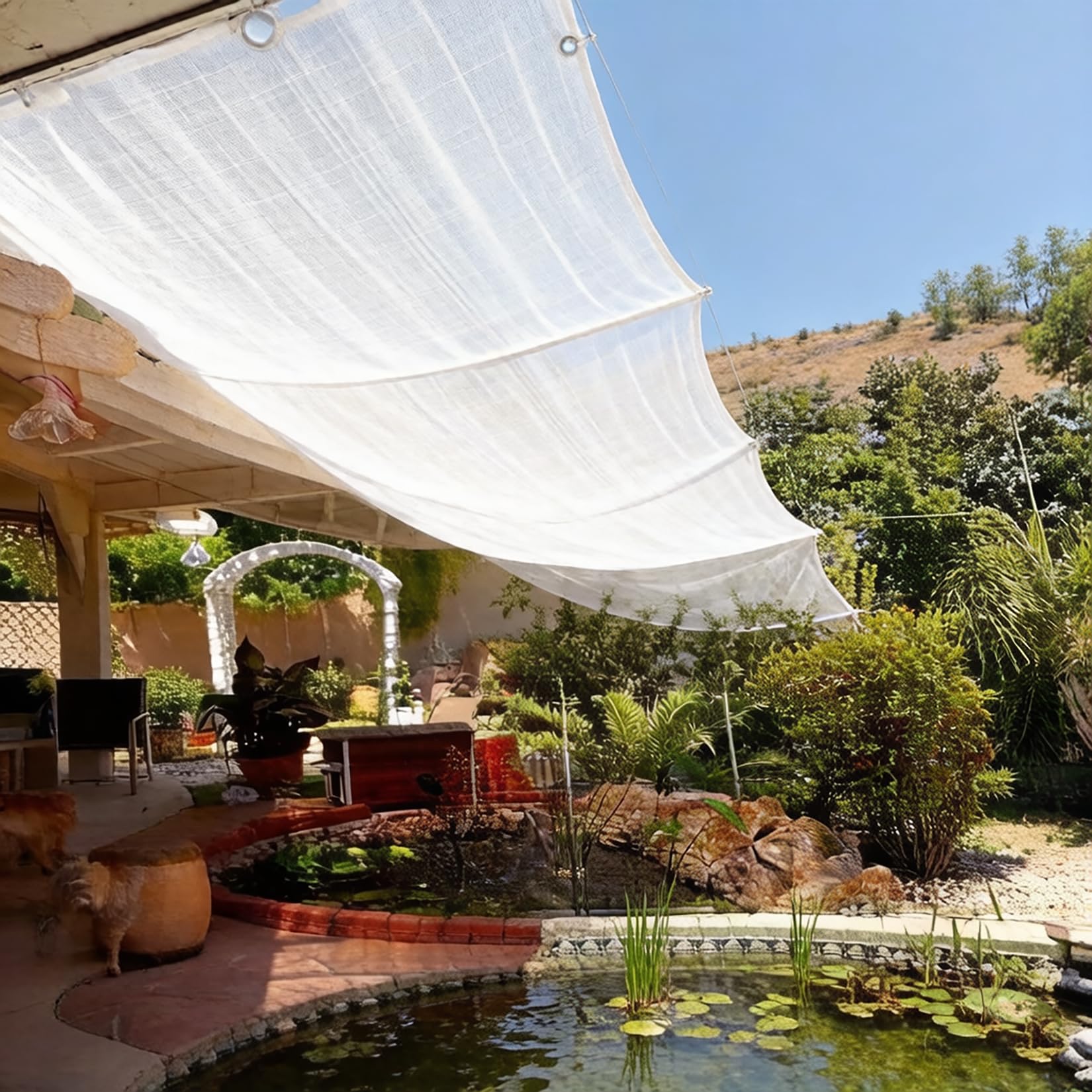 3m x 10m Telo Ombreggiante Bianco HDPE 50% Schermatura Anti-UV, Occhielli Metallici, per Balcone, Terrazzo, Giardino, Serra, Orto e Recinti Animali