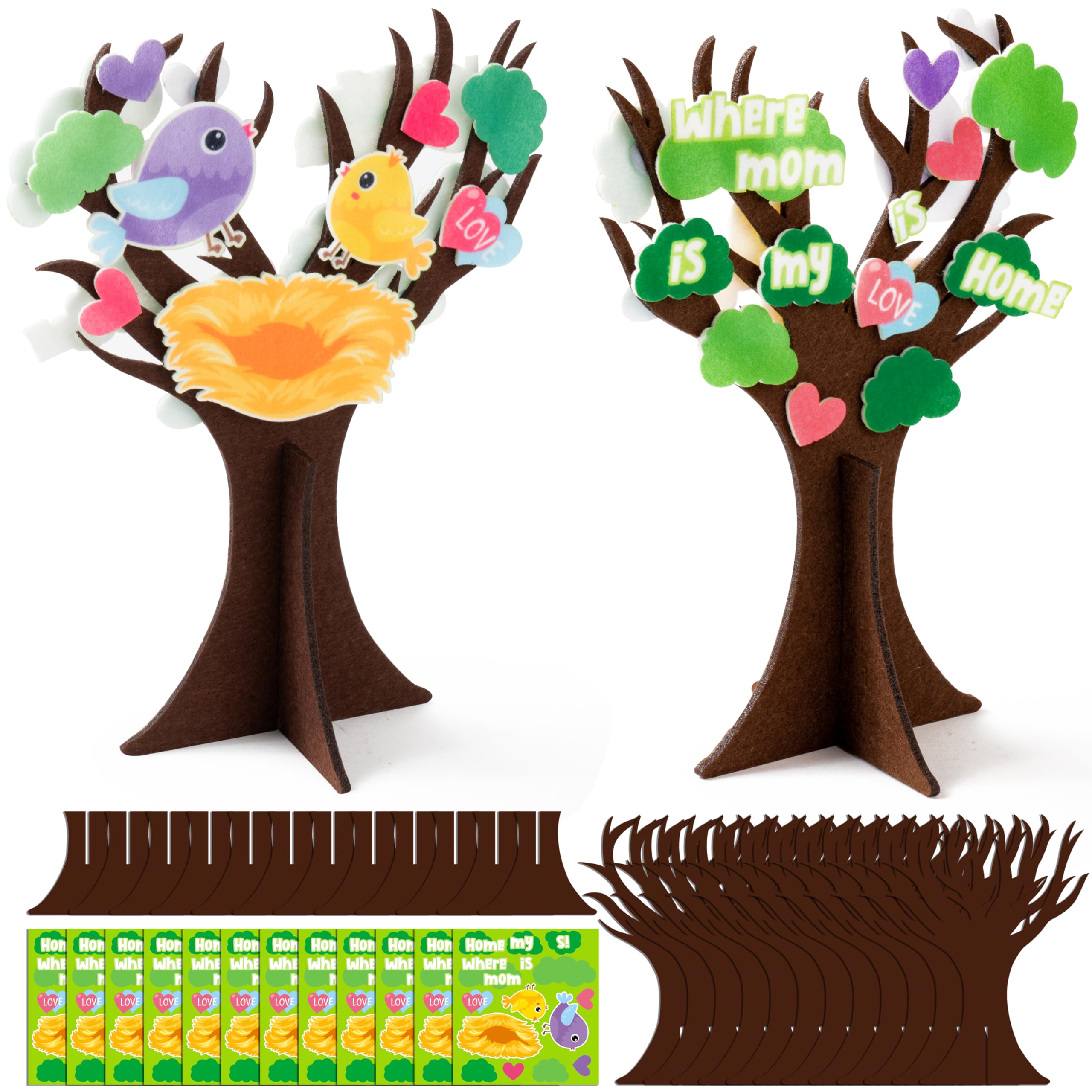 WATINC Mother's Day Felt Tree Crafts - 12Pcs Home is Where My Mom is Sign Tree Craft Kit, DIY Festival Gift Craft for Kids, Make Your Own Felt Tree Decorations Home School Classroom Fun Activities
