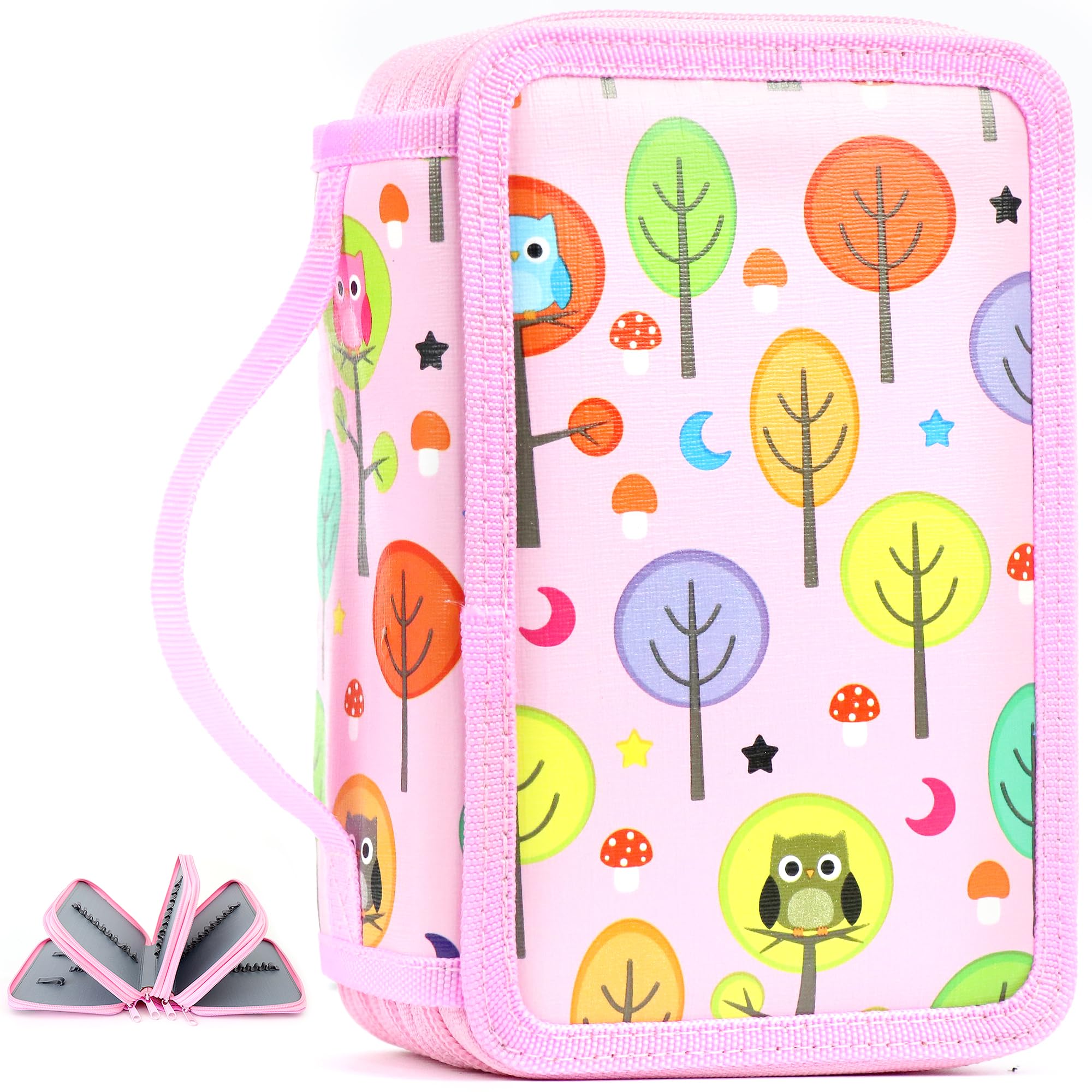 DBPBToU Estuche Grande 75 Ranuras Estuche Escolar para Niño y Niña, Estuche de Lápices 4 Compartimentos, Estuche de Lápices Escolar para Escuelas, Oficinas (Rosa)
