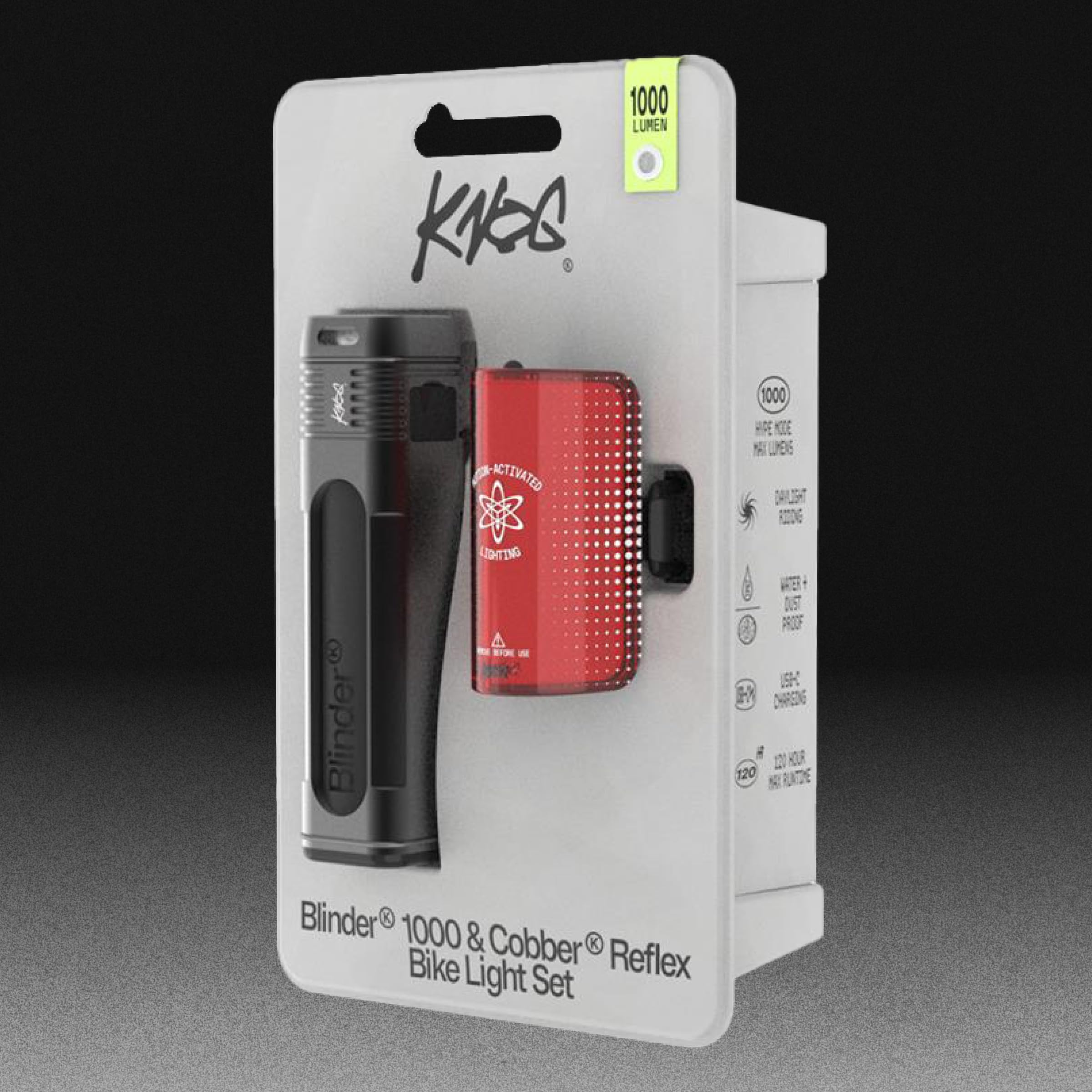 Knog Blinder 1000 et Cobber Reflex Ensemble de feux de vélo 1000 lumens avant et arrière 170 lumens rechargeables par USB, 6 + 1 modes d'éclairage, étanchéité IP67, faisceau 330°, corps compact en