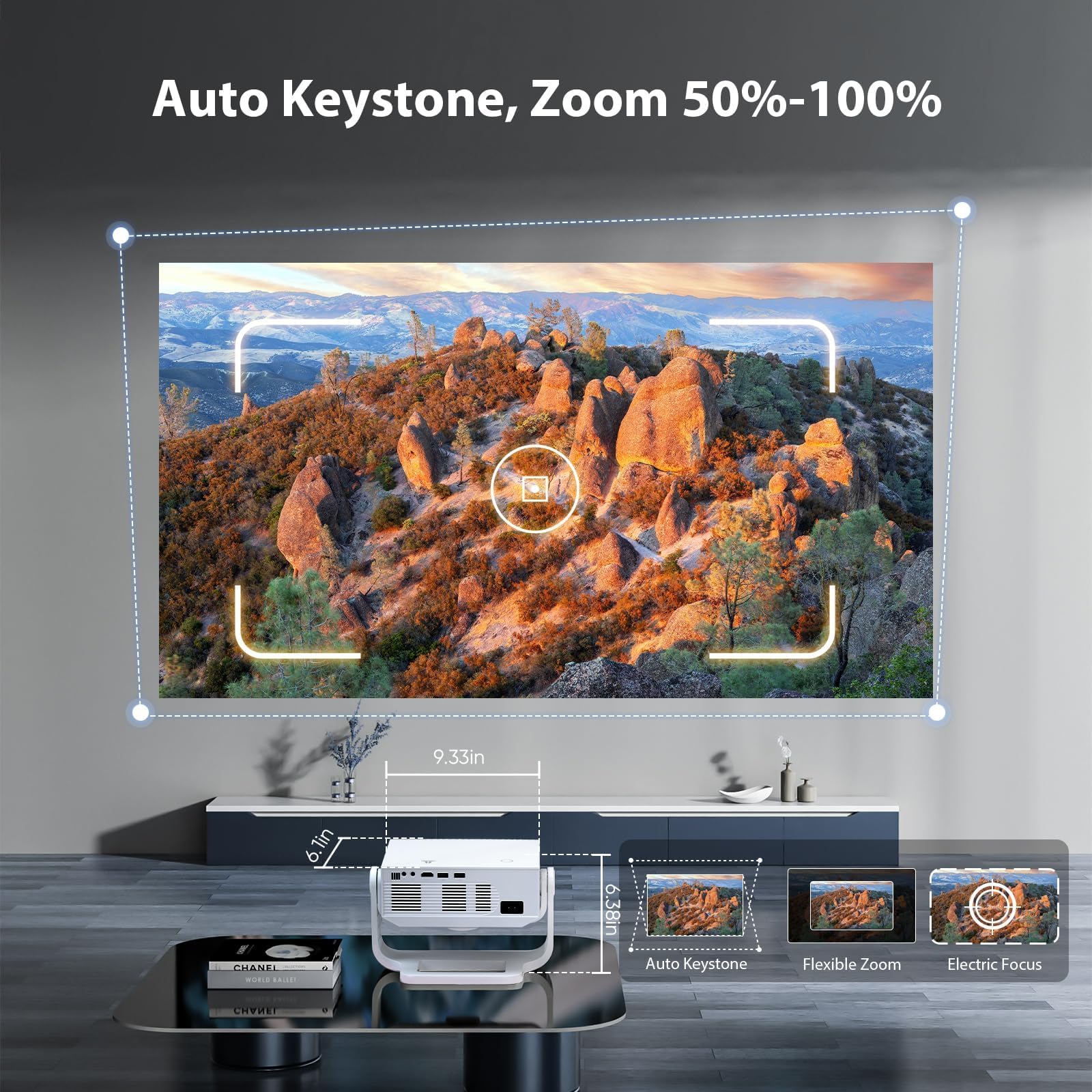 2025 New Smart Projector Built-in Apps, Android 14, Native 1080P 4K Supported WiFi 6 Bluetooth 5.2, 28000 Lumens, Low Fan Noise (<30dB), Home Cinema Projector for iOS/Switch /PS5 — view 6