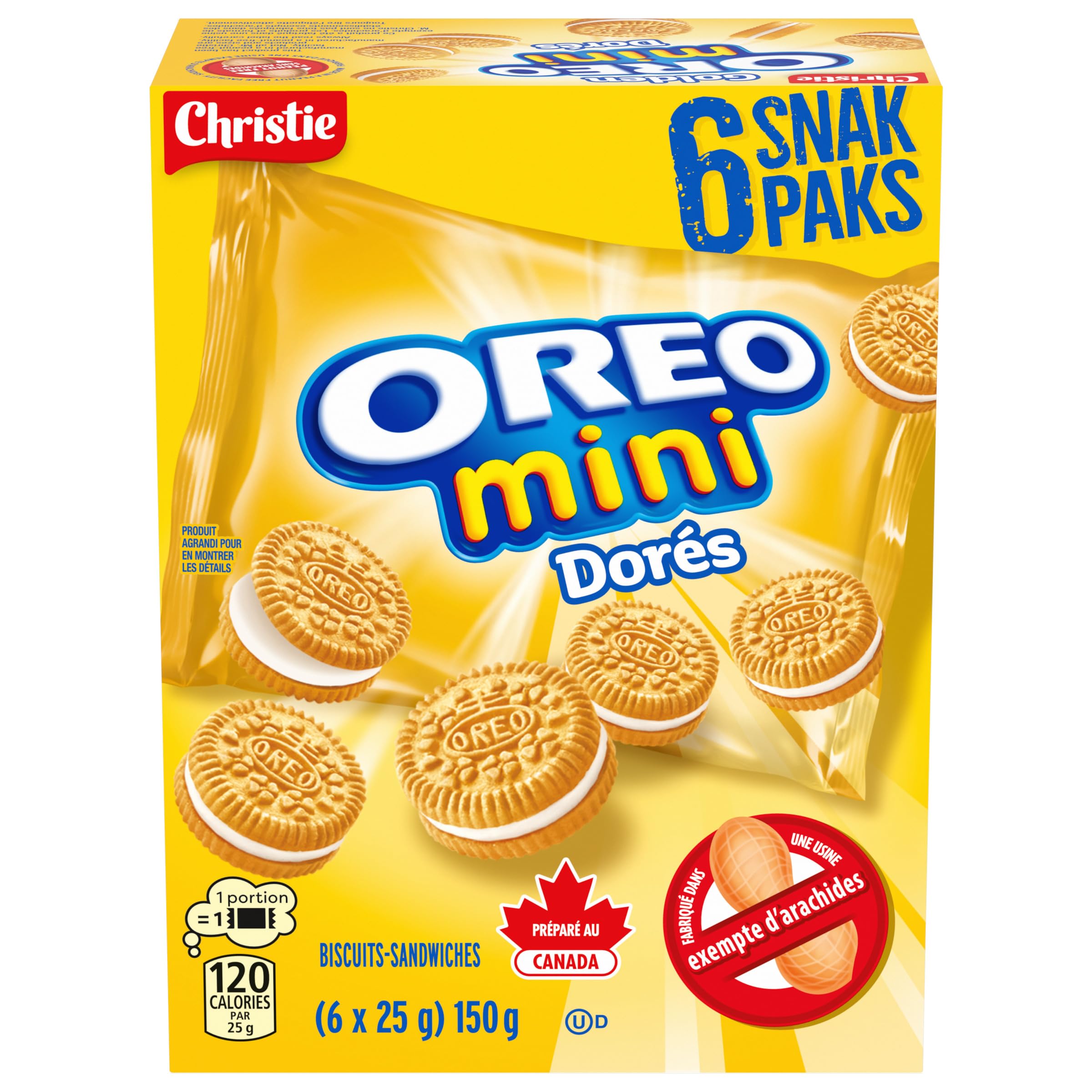 OREO, Mini Golden Cookies, Made in a Peanut-Free Facility, Individually Wrapped, Snack Pack, School Snacks, 150 g (6 Pouches), Baked in Canada - 5
