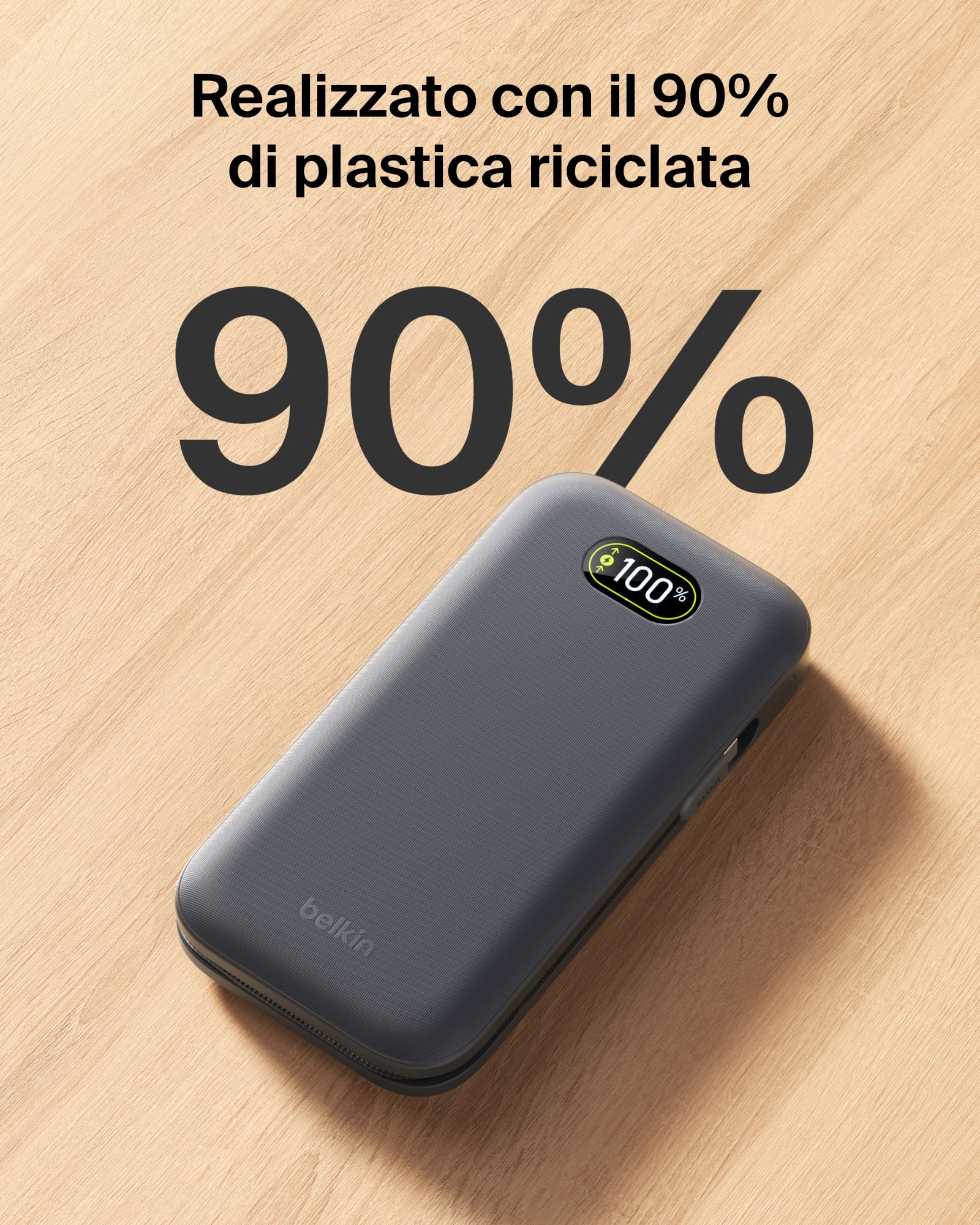 Belkin UltraCharge Pro Power Bank 27000mAh, Caricatore Portatile con Cavo USB C Integrato, USB PD 240W, Power Bank Portatile con Carica Rapida per MacBook Pro, iPhone, iPad Pro, Galaxy, Pixel, Carbone