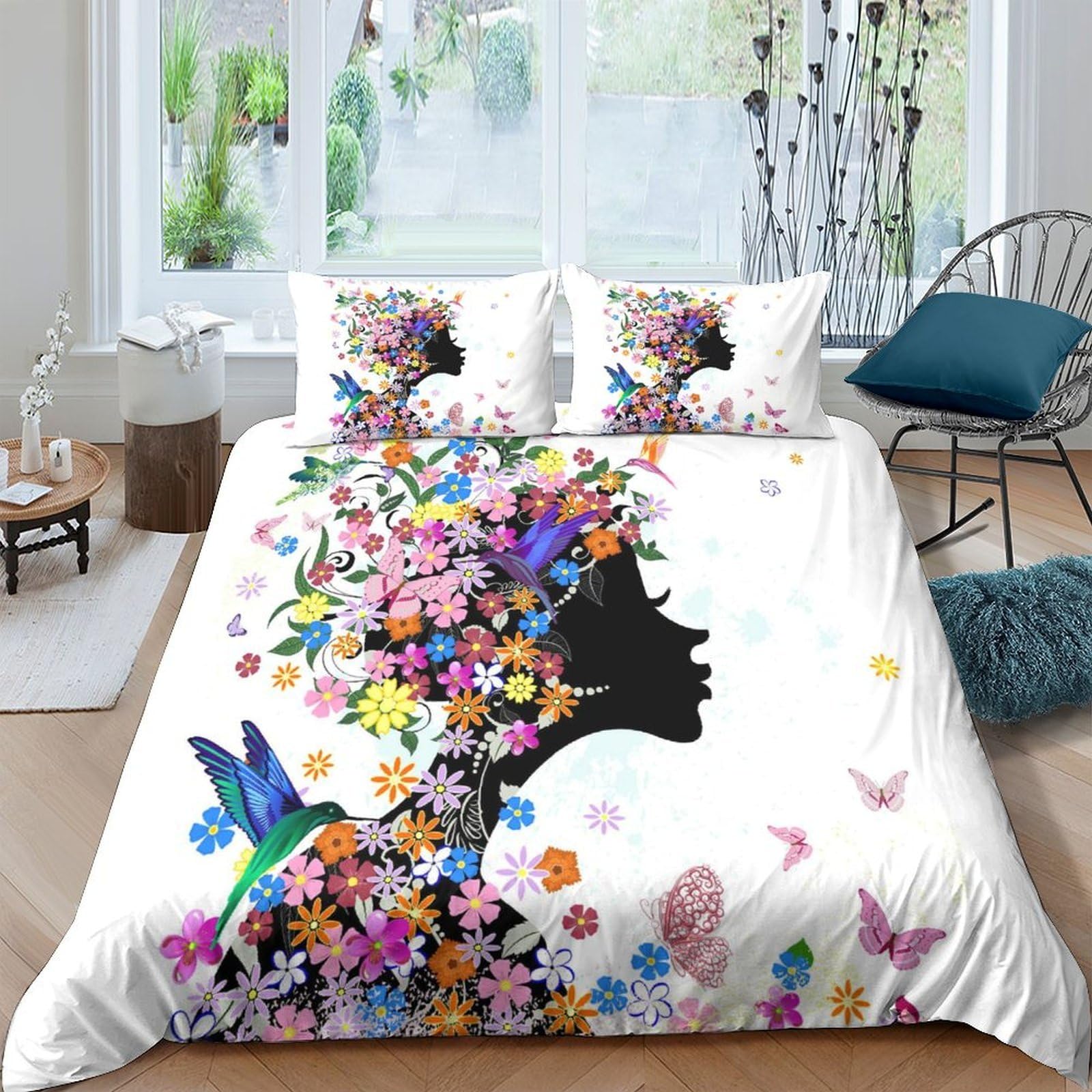 Ctjqhvkz Style-5 3D Printed Floral Silhouette Fitted Sheet Microfiber Soft Anti-Slip Hummingbird Mattress Cover For Bedroom Decor Single（135X200cm）