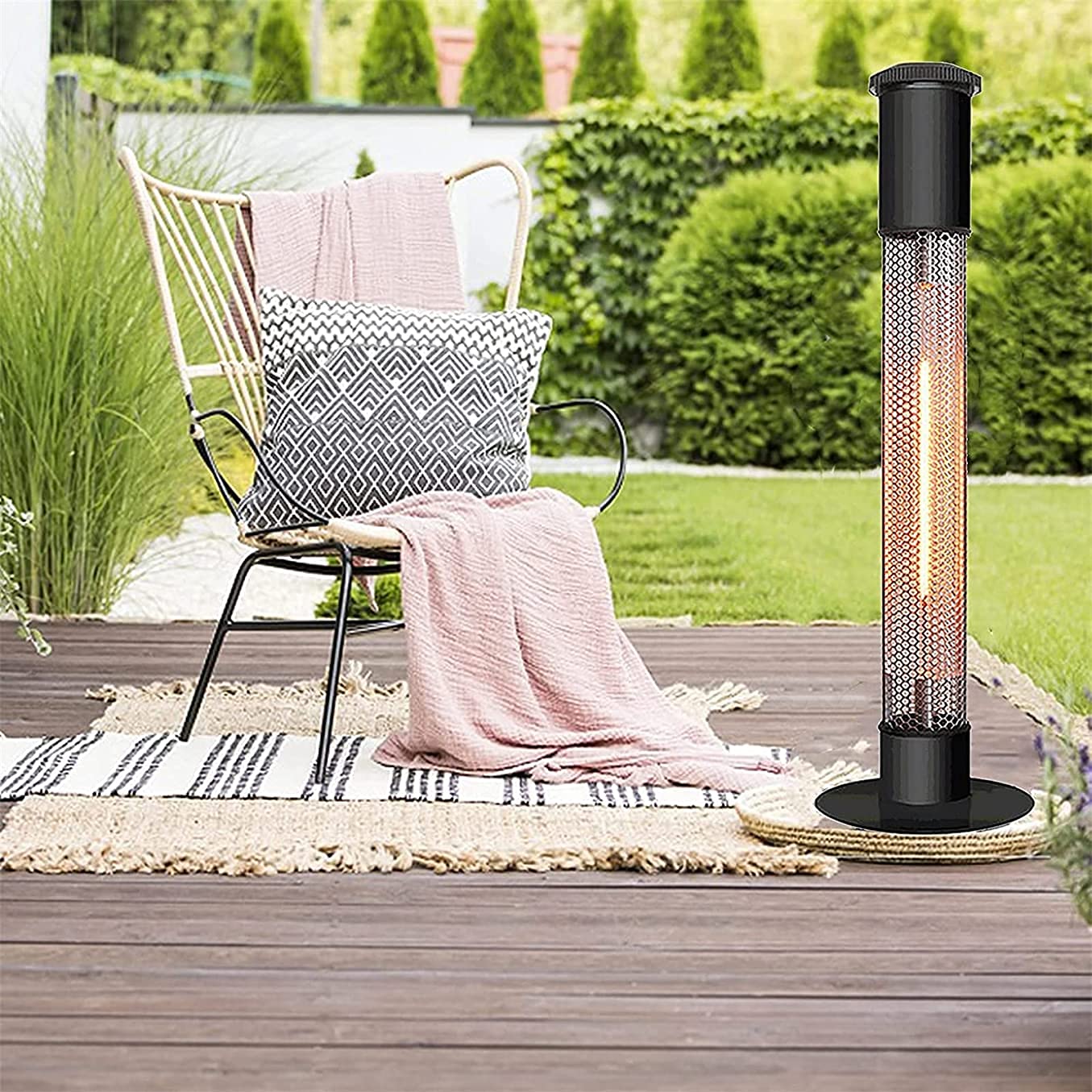 Riscaldatore da Terrazza Stufa a infrarossi Riscaldatore per patio da 1500 W Riscaldatore elettrico impermeabile da appoggio Riscaldatore elettrico da esterno ribaltabile in fibra di carbonio LSDRALOB