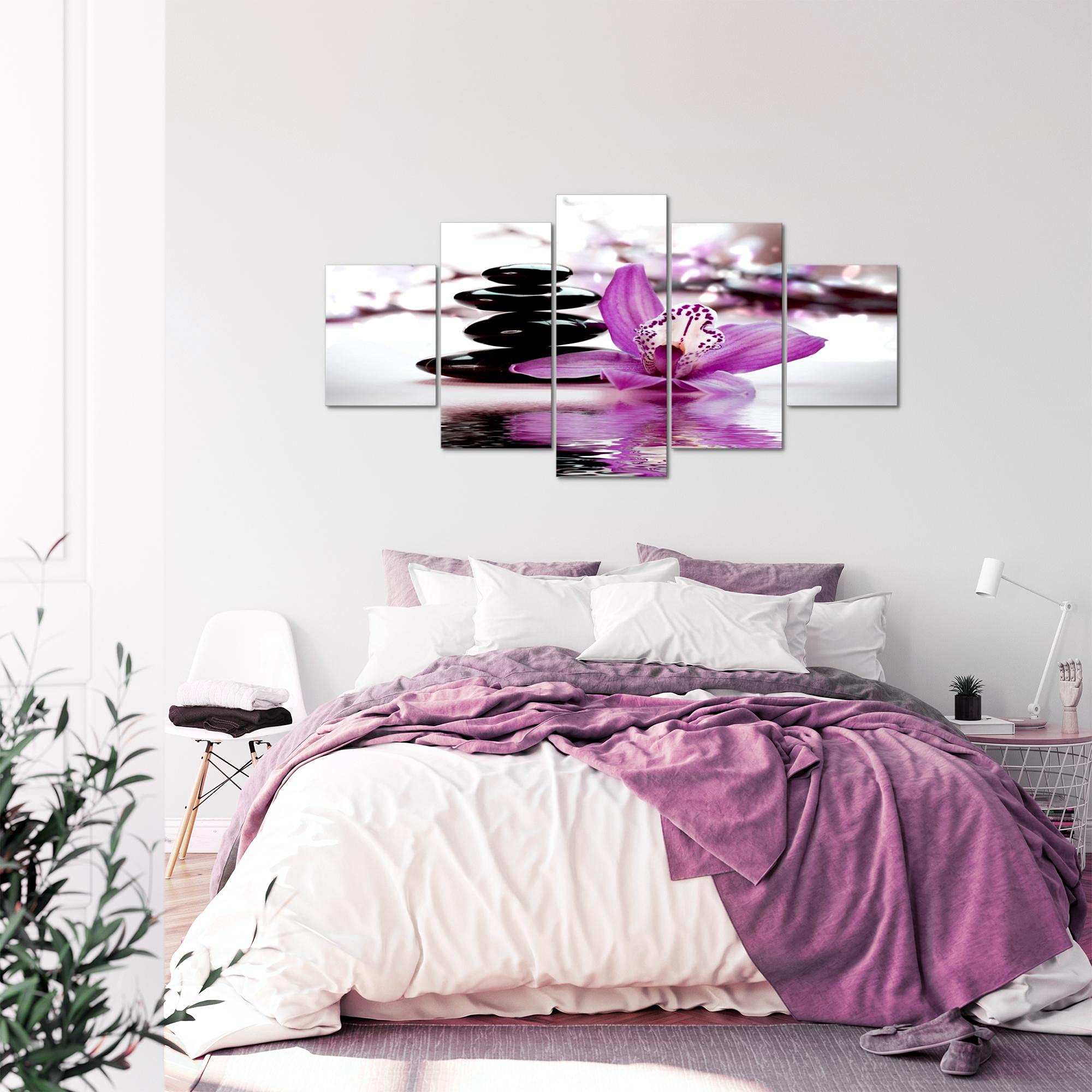 Runa Art - Cuadros Decorativos Flores Orquídea 200 x 100 cm 5 Piezas XXL Decoracion de Pared Diseño Violeta 204251b