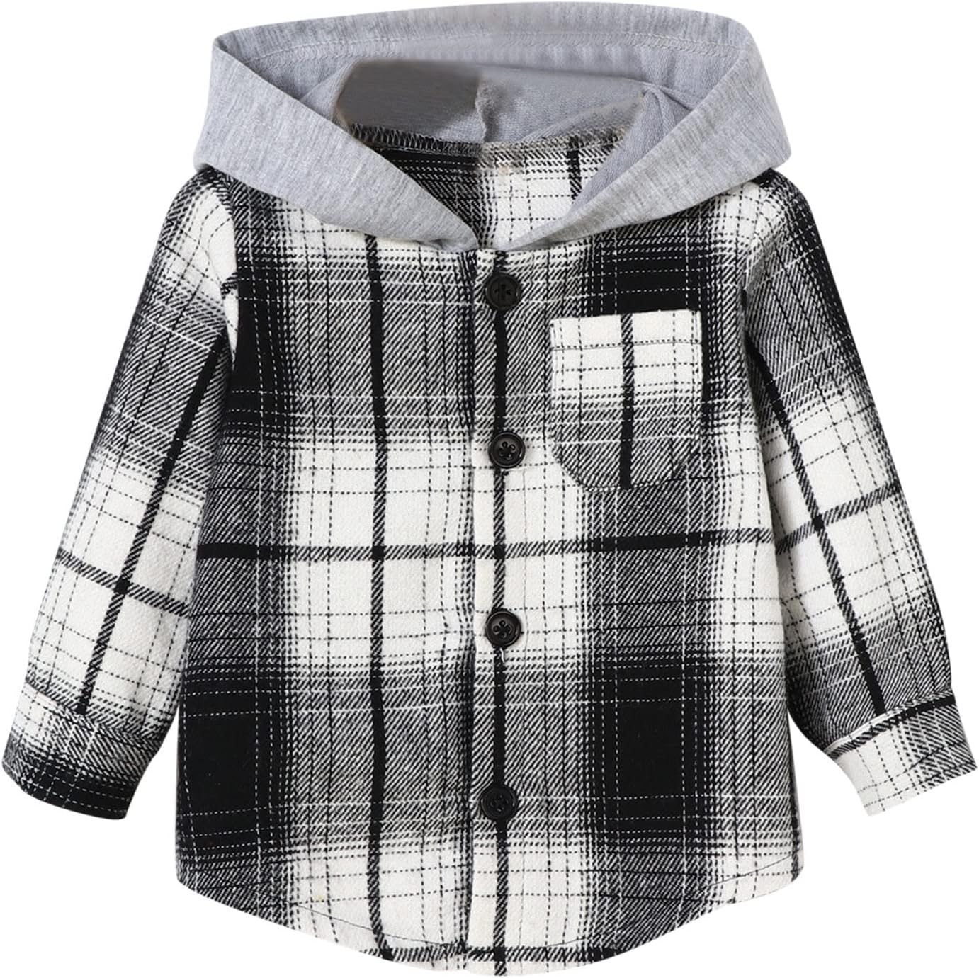 Toddler Baby Boy Girl Hooded Coat Outwear Long Sleeve Button Down Plaid Shirts Big Boys Lightweight (Grey, 9-12 Months)