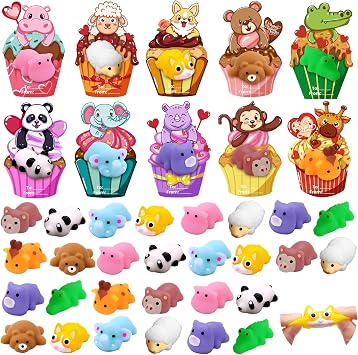 DIYDEC 30 Pack Valentines Mochi Squishies Toys with Valentine Cards for Kids Mini Animal Squishy Stress Relief Toy Valentines Day Toys for Valentines Party Favors School Classroom Exchange