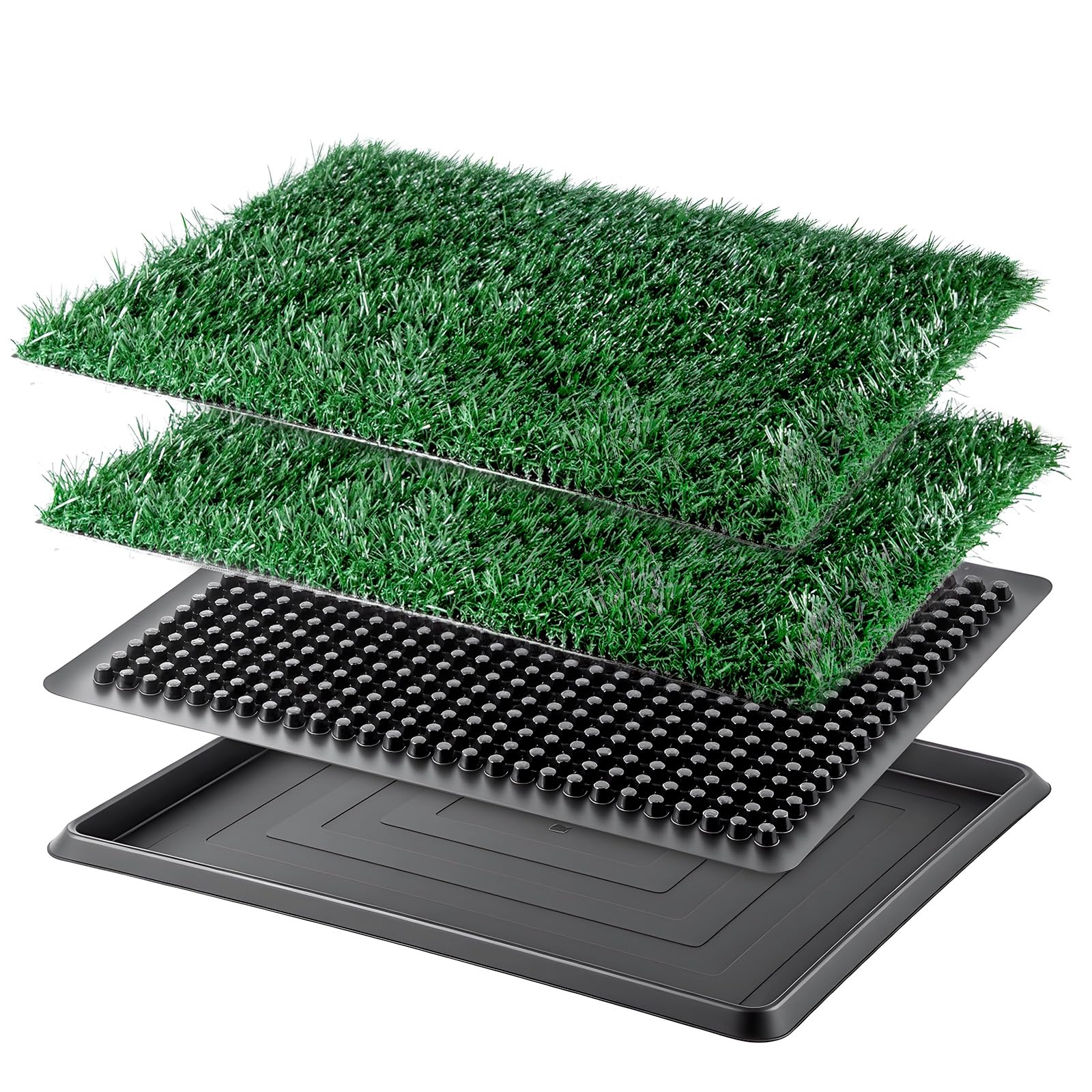 M.J COMFY-LIFE Dog Toilet Tray with Artificial Grass – Portable & Washable Indoor Puppy Potty, Reusable Litter Tray for Small Dogs, Leak-Proof Drainage System for Flats or Home Use (B - 51x41x3cm)