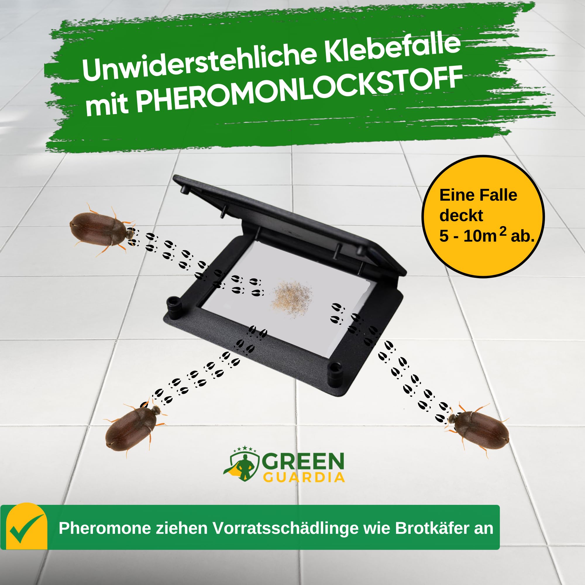 GREEN GUARDIA Lot de 10 pièges à coléoptères avec attractif spécial - Respectueux de l'environnement - Sans produits chimiques - Avec surface adhésive forte, non toxique et sans odeur