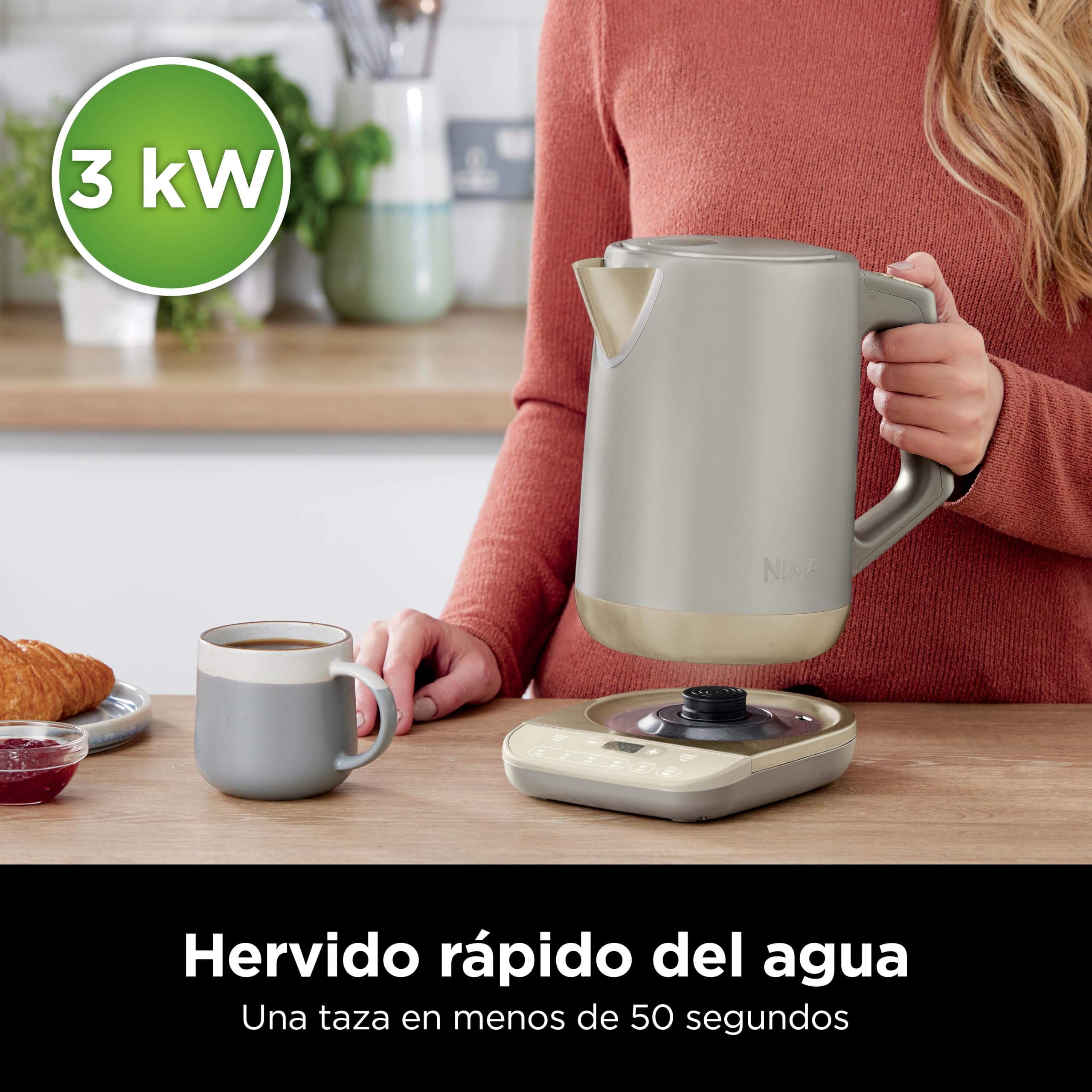 Ninja Hervidor de Agua Eléctrico, Piedra Dorada, KT201EUSTGD | Con Temperatura Regulable, 1,7 L, Hervido Rápido, 6 Temperaturas Predefinidas, Función Hold Temp (Mantener Temperatura)