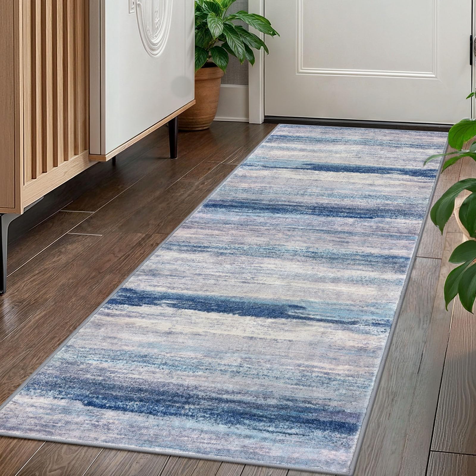 Photo 1 of KOZYFLY Modern Abstract Runner Rug - 2'x5' Striped, Washable, Non-Slip
