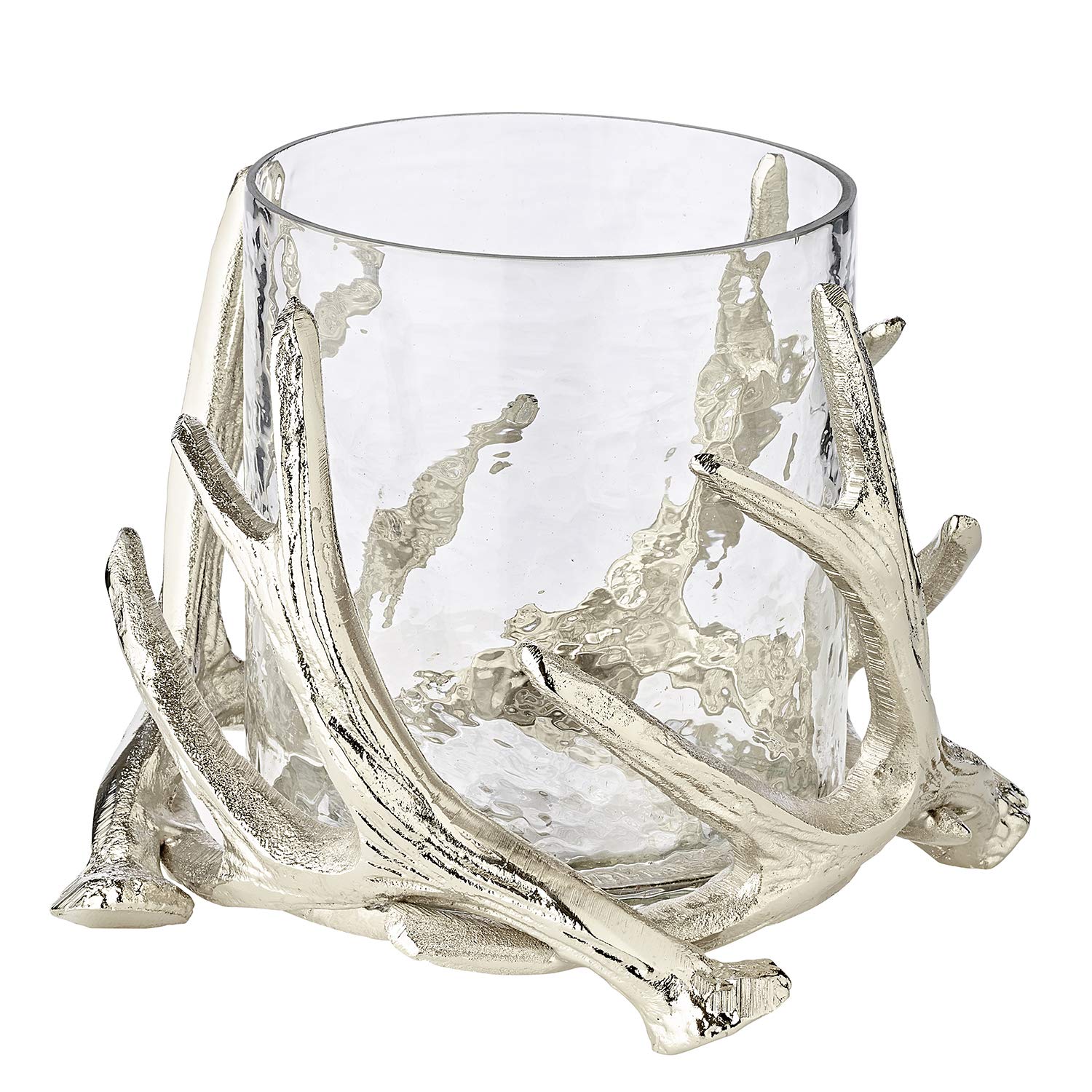 EDZARD Farol Kingston en diseño de Cuerno de venado, Aluminio niquelado, con Cristal, Altura 15 cm, diámetro 19 cm
