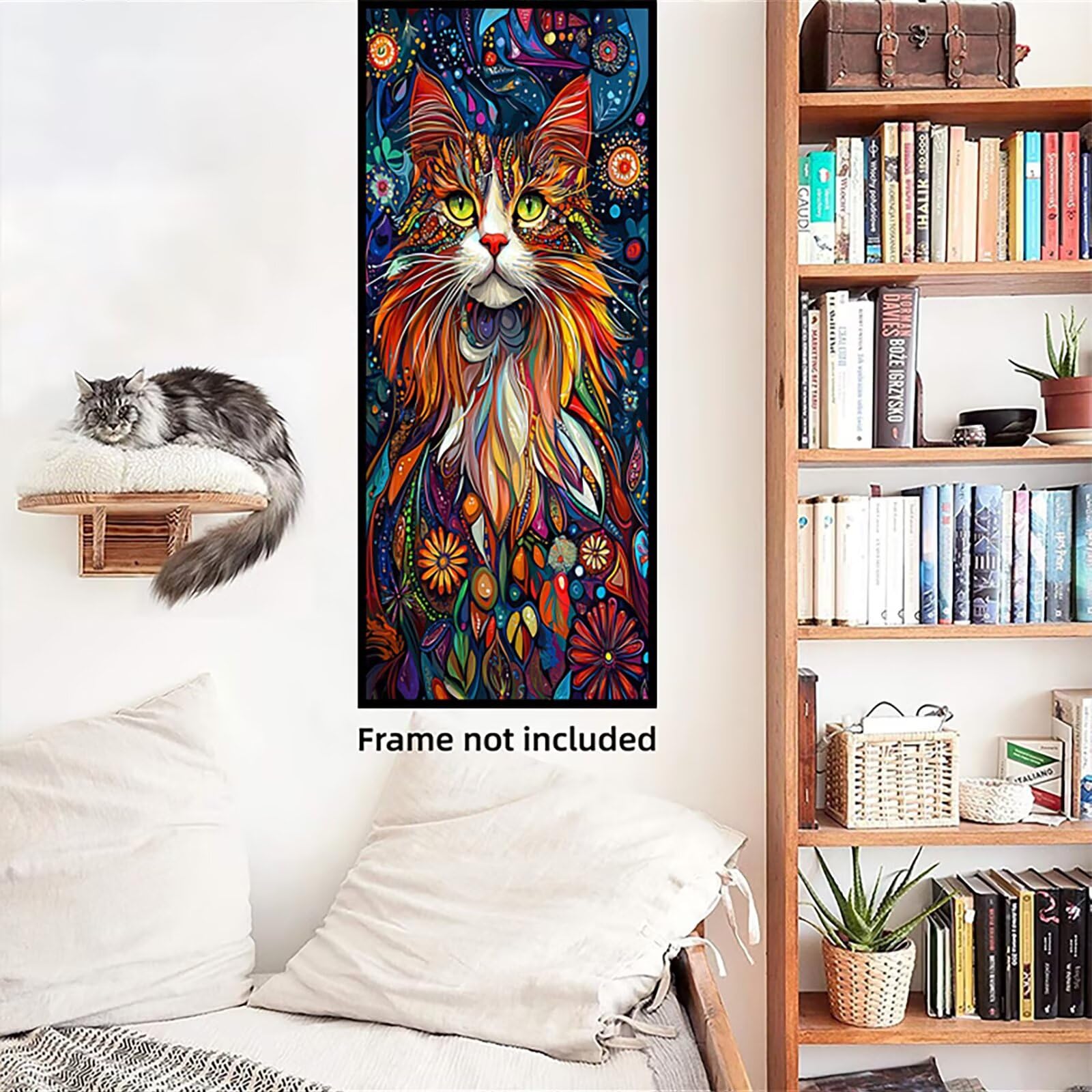 Malen Nach Zahlen 50x150cm Leinwand Katze Malen Nach Zahlen Erwachsene mit Ohne Rahmen, DIY Kreativ Set für Erwachsene mit Pinseln und Acrylfarbe, Zimmer Deko Planeten Landschaft Geschenk, P0M-395