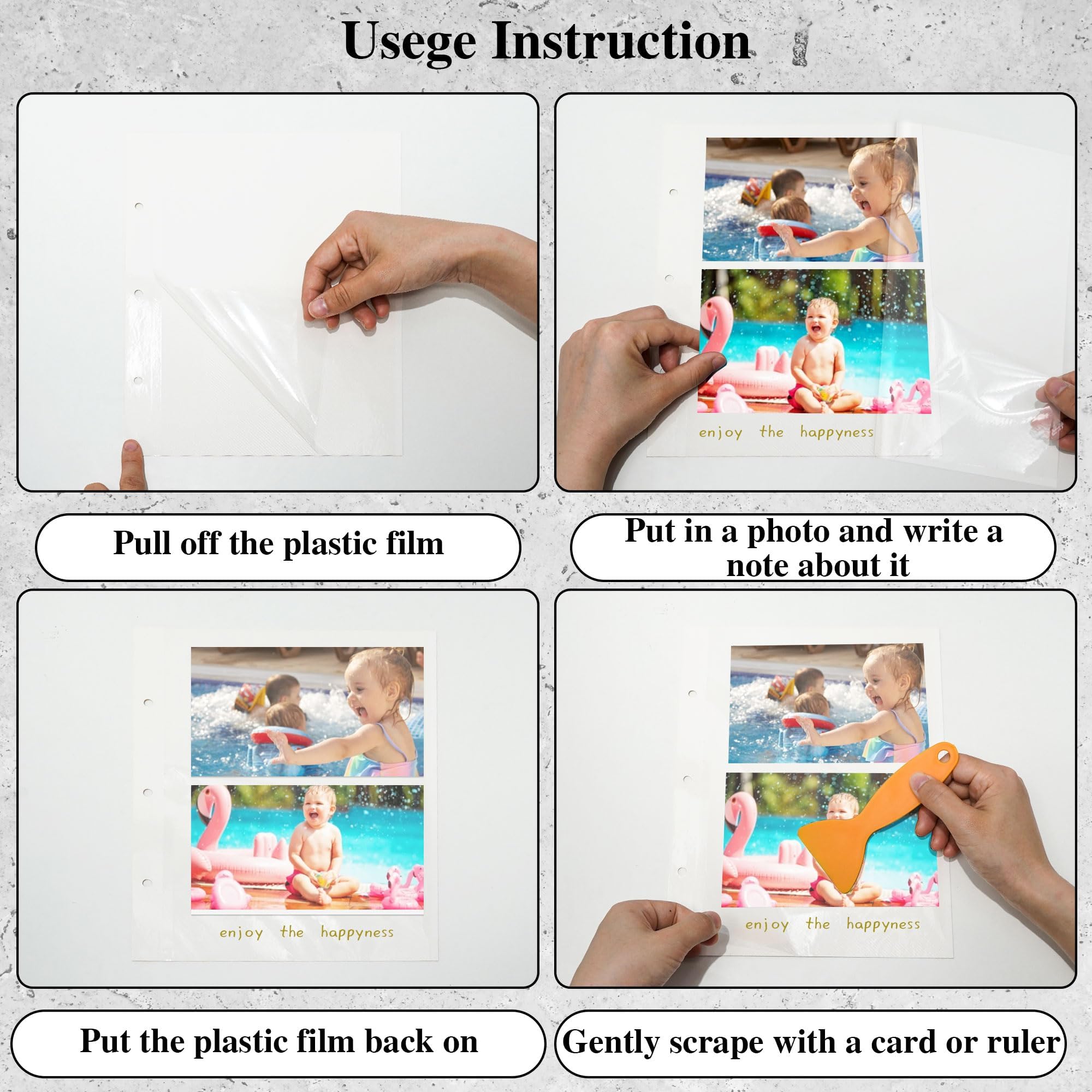Álbum de fotos con 3 anillas autoadhesivas, 80 hojas, 160 páginas | Compatible con fotos de 2 x 3, 4 x 6, 5 x 7, 8 x 10, tarjetas de recetas, 9 x 11 pulgadas, recambio para álbumes de recortes