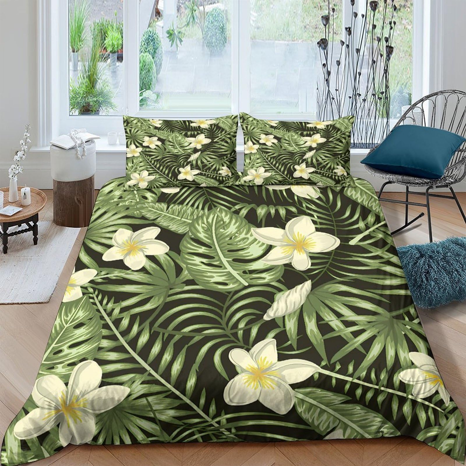 Ctjqhvkz Style-4 3D Printed Tropical Leaf Fitted Sheet Microfiber Soft Botanical Flower Mattress Cover For Bedroom Guest Room Decor Single（135X200cm）