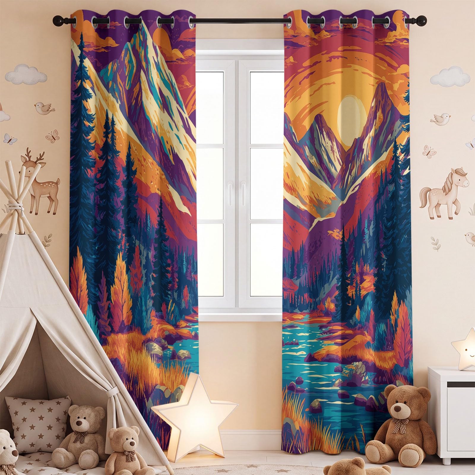 2er Set 175 x 140 cm 100% Blickdicht Kinder Dunkle Fantasie Vorhänge