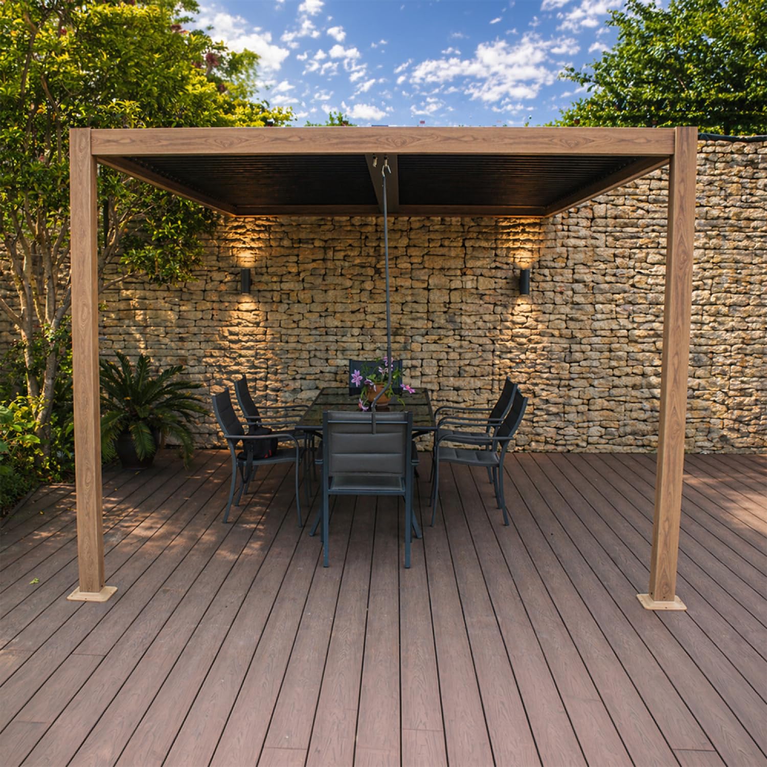 Pergola Bioclimatique SIFNOS 390×290 cm Marron Aluminium Adossée