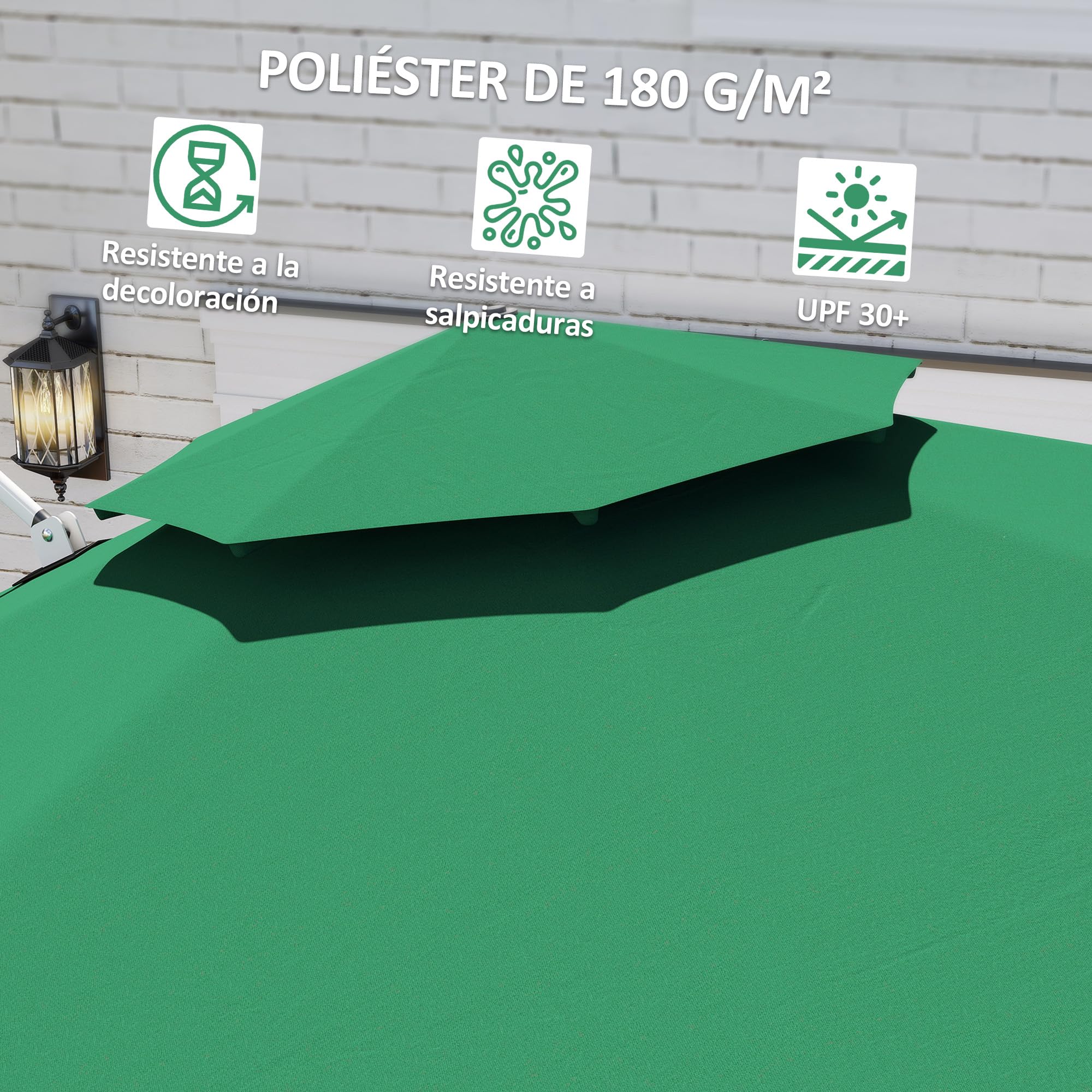 Outsunny Sombrilla de Jardín Ø292 cm Parasol Excéntrico con Manivela Giratorio 360° Inclinación Ajustable Doble Techo y Base Cruzada Sombrilla para Terraza Exterior Patio