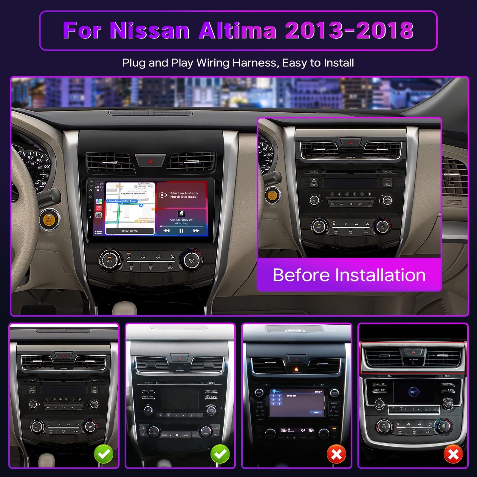 10.1" Car Stereo For Nissan Altima 2013-2019 With Wireless CarPlay & Android Auto