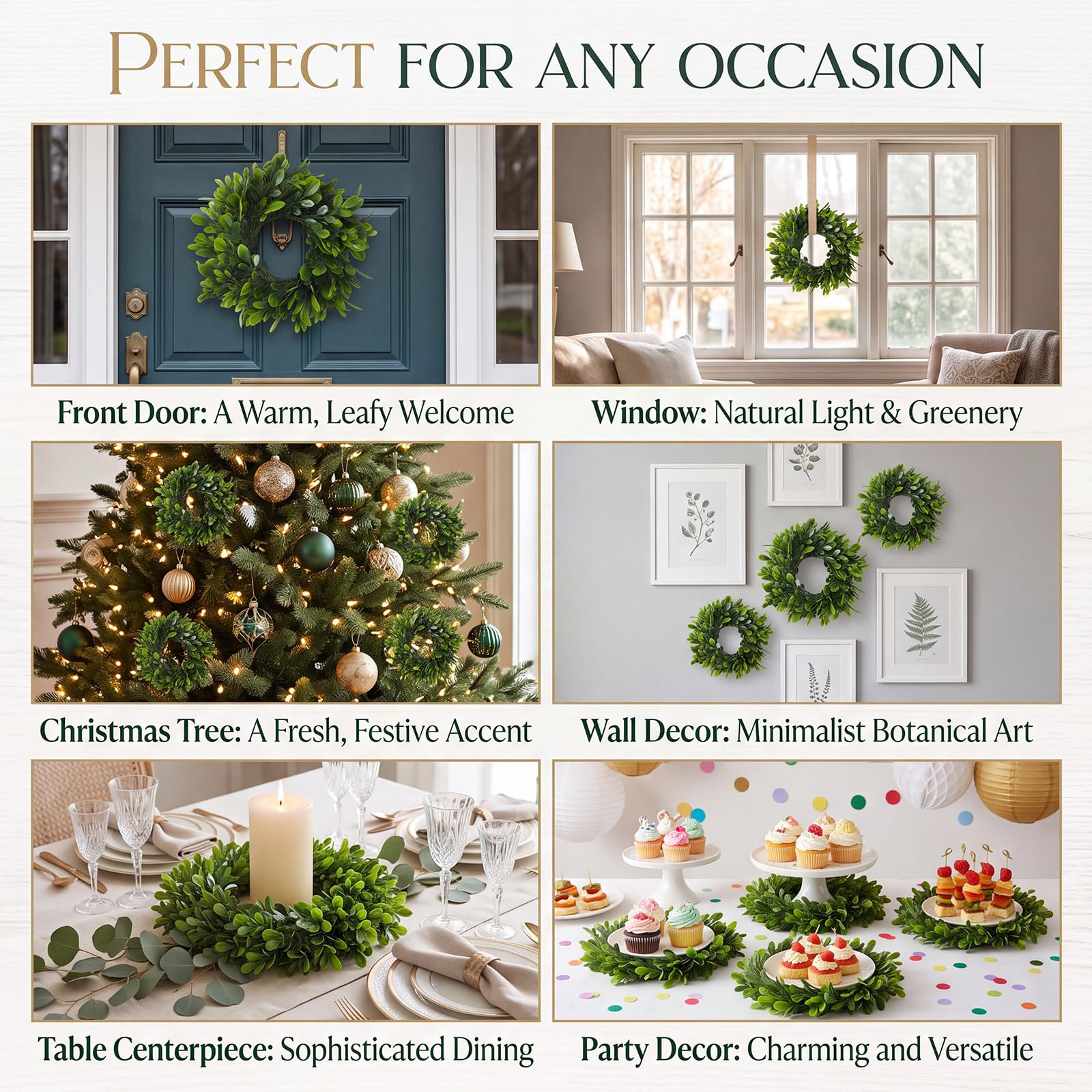Dingion Lot de 6 mini couronnes de buis préservées de 15,2 cm - Vert artificiel - Pour Noël, loisirs créatifs, bougies, guirlandes rondes en buis pour ferme, maison, mur, fenêtre, décoration de fête