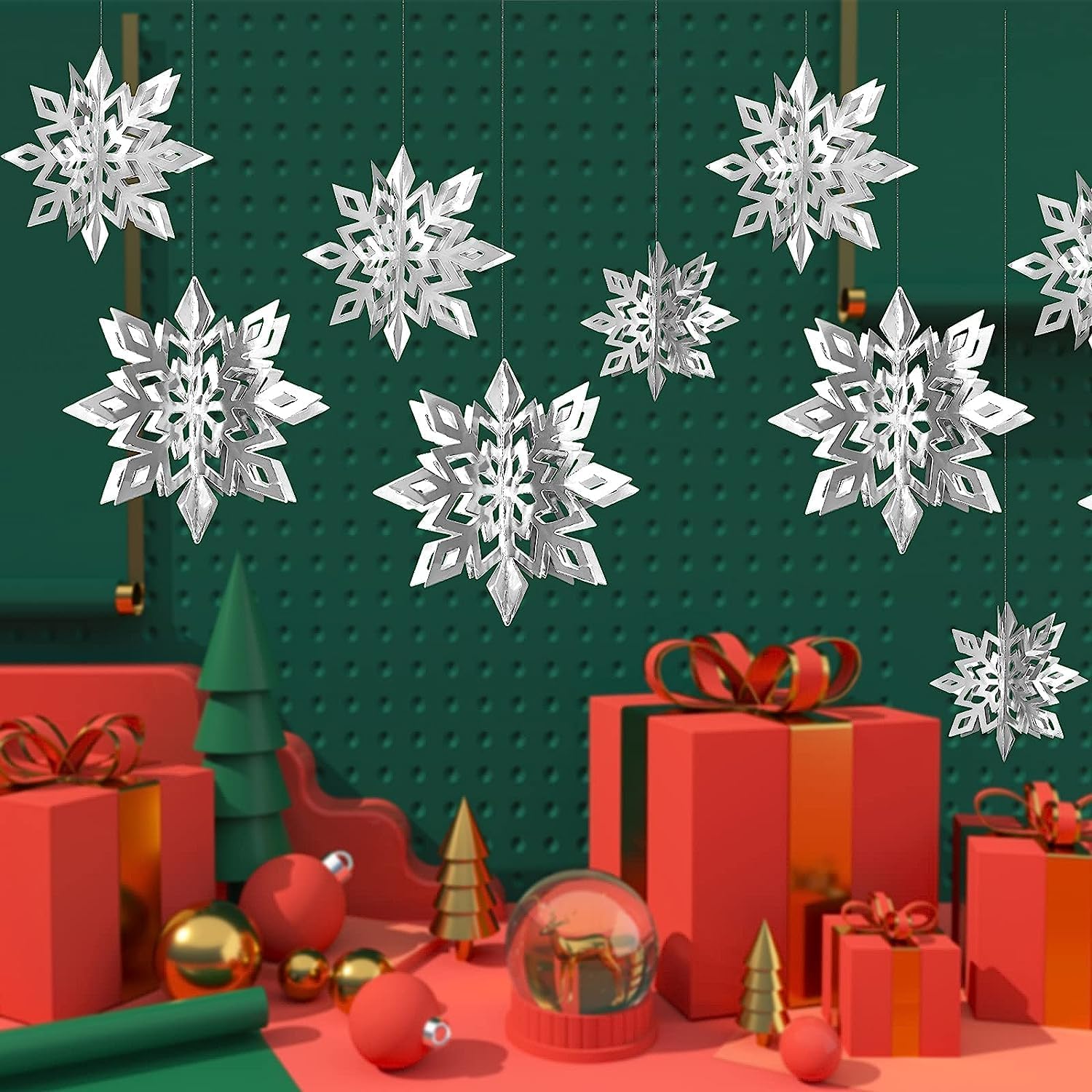 12pcs Snowflake Decoration/Snowflake Theme/Party Supplies/Foam Snowflake White Christmas Tree Hanging Decor - Pack of 12 Pcs in a Set Metallic Paper