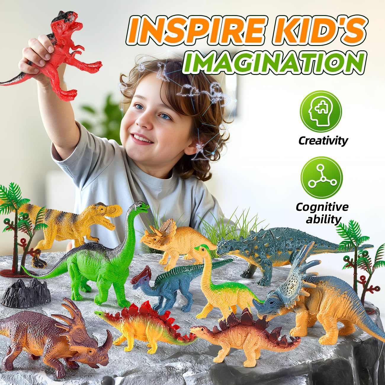 Juguetes de dinosaurio para niños de 3 a 5 años, figuras realistas de dinosaurio de plástico con jaula de almacenamiento para niños de 5 a 7 años, juguetes de dinosaurio, regalos de cumpleaños para